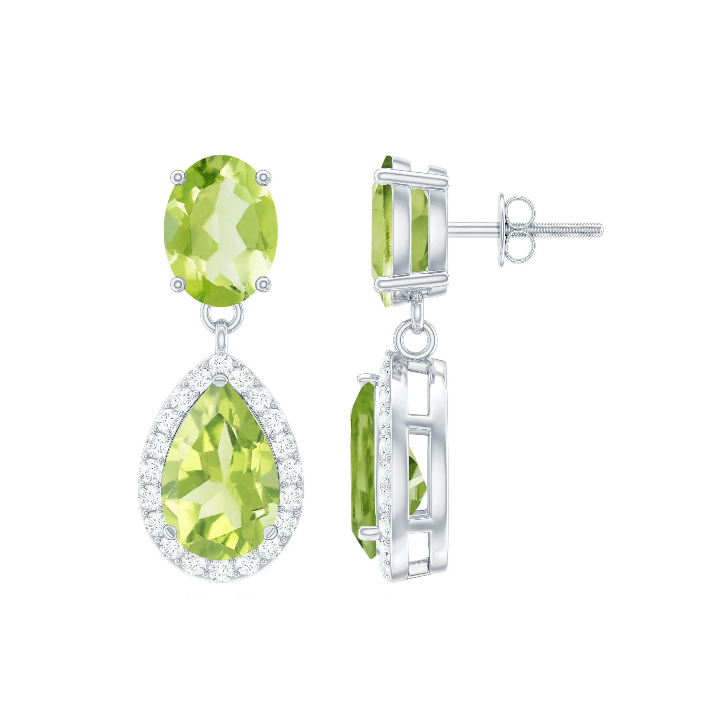 Classic Peridot Dangle Earrings with Diamond Halo