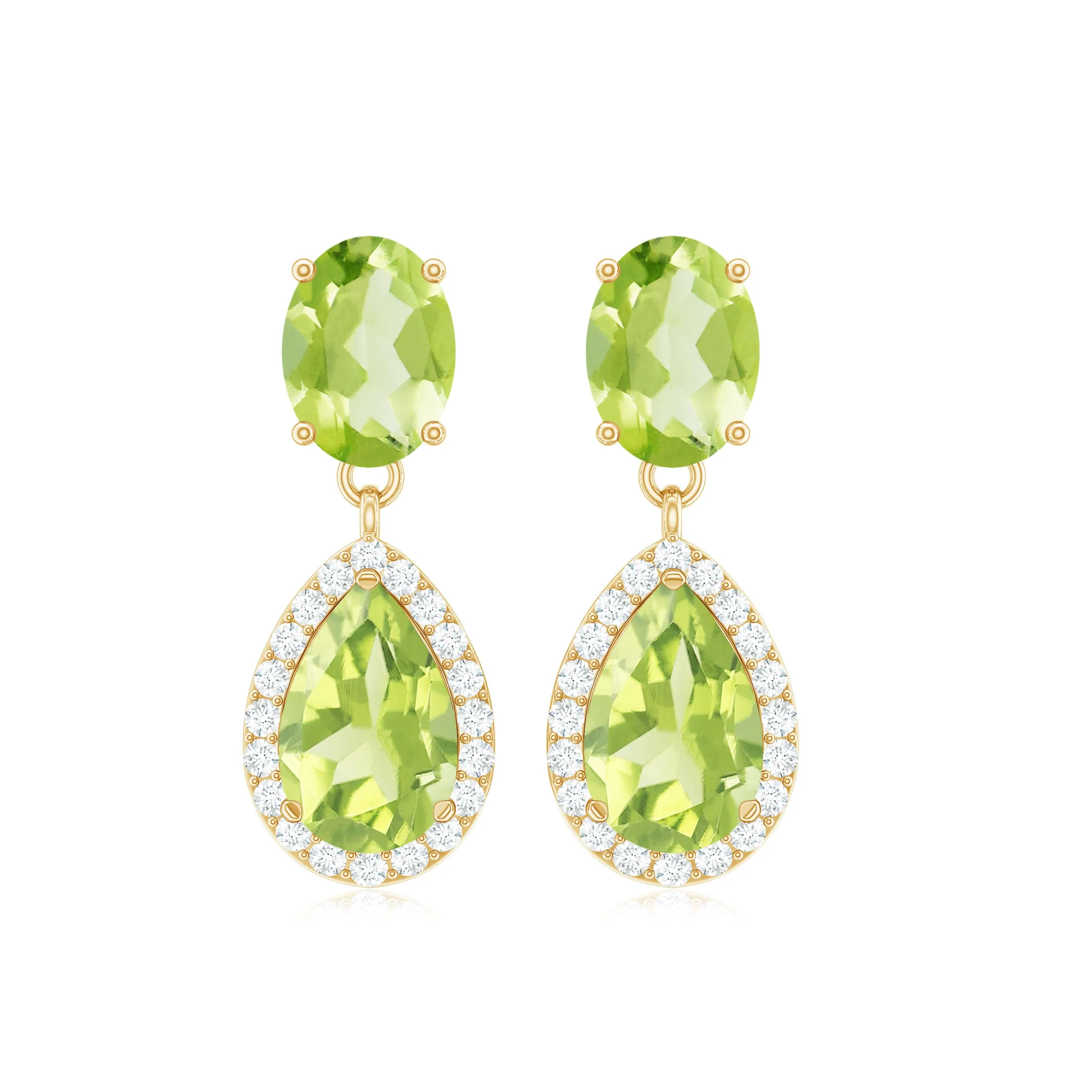 Classic Peridot Dangle Earrings with Diamond Halo