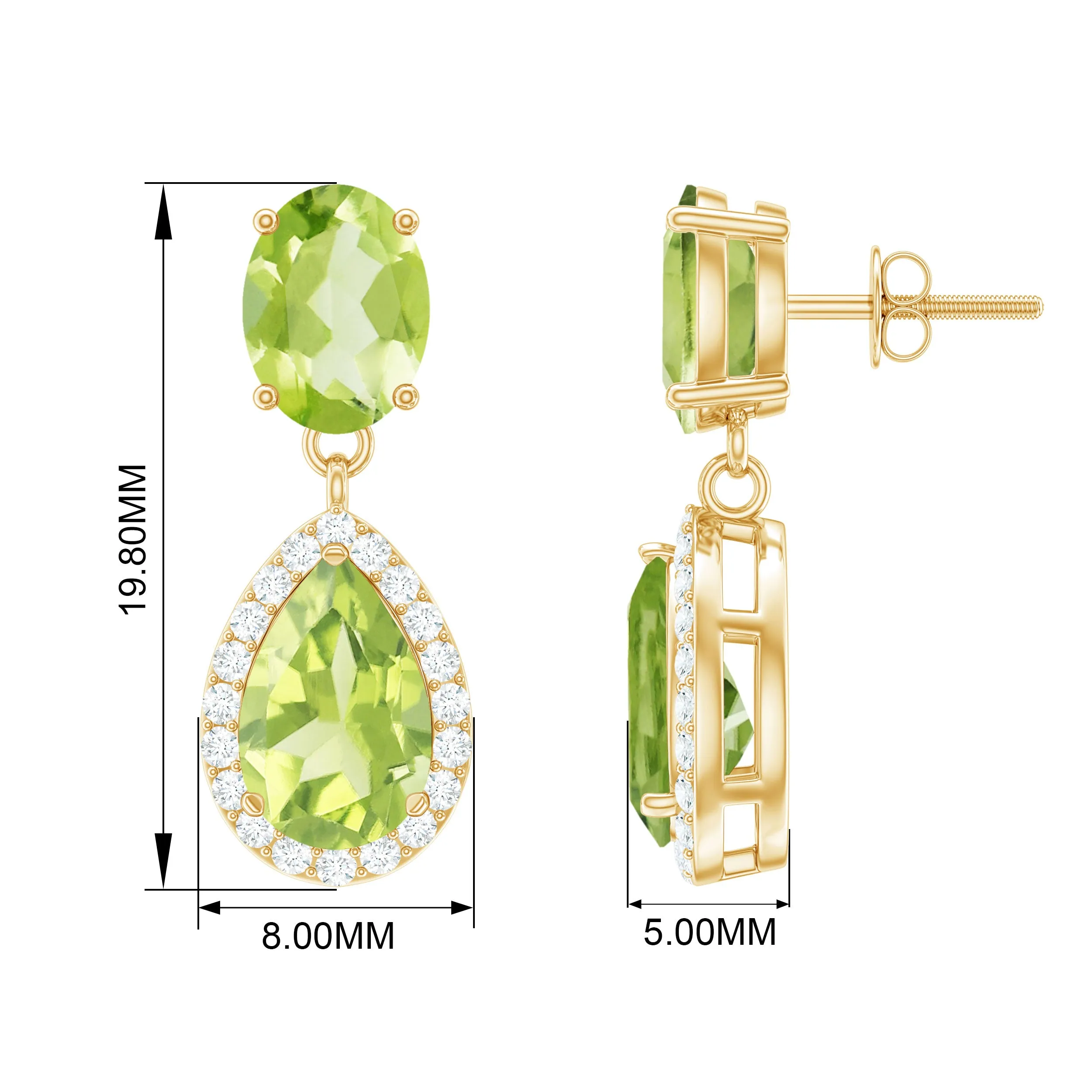 Classic Peridot Dangle Earrings with Diamond Halo