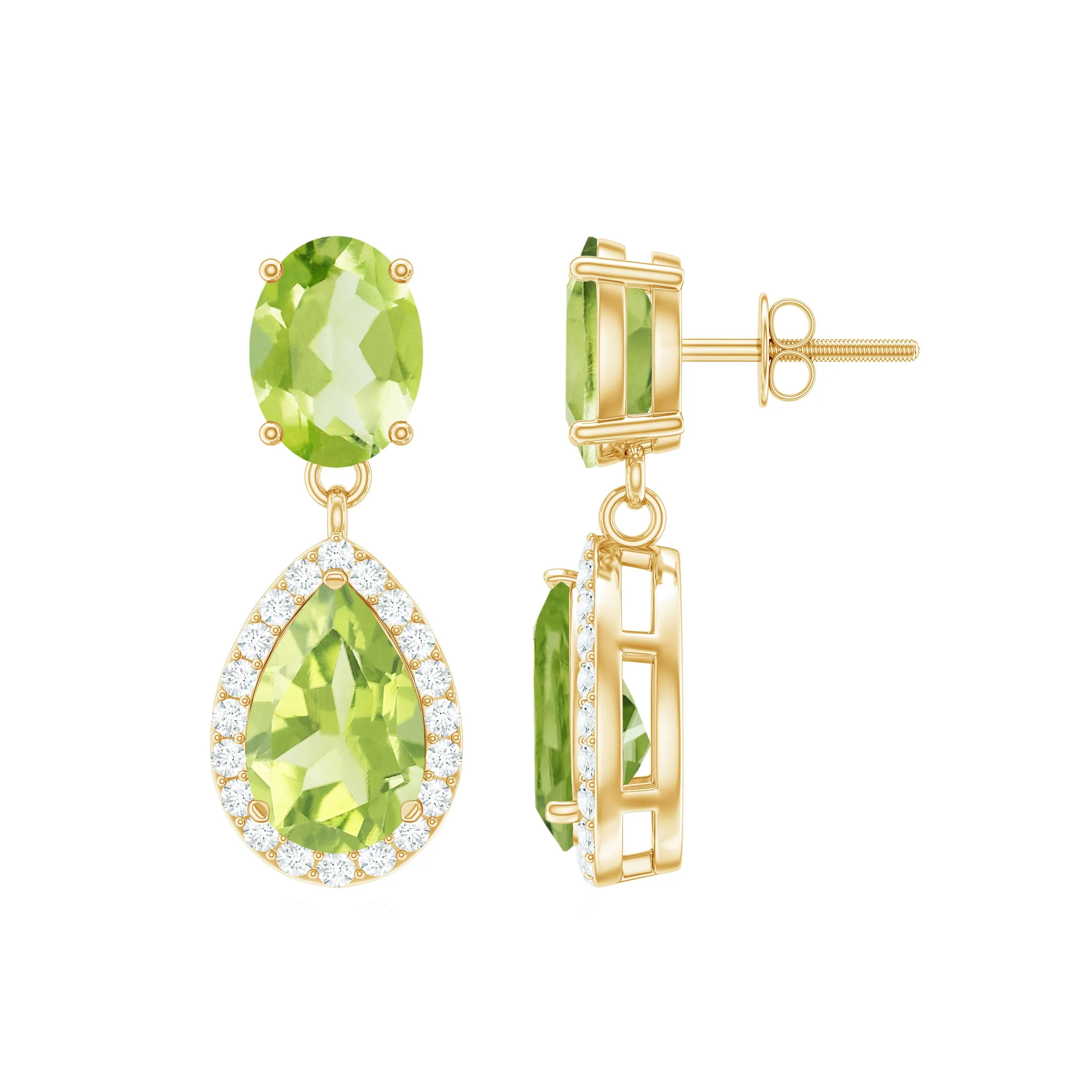 Classic Peridot Dangle Earrings with Diamond Halo