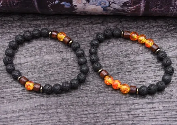 Classy Men Beaded Amber Wooden Bracelet Set