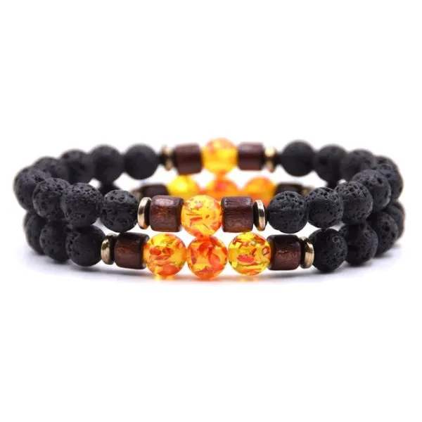 Classy Men Beaded Amber Wooden Bracelet Set