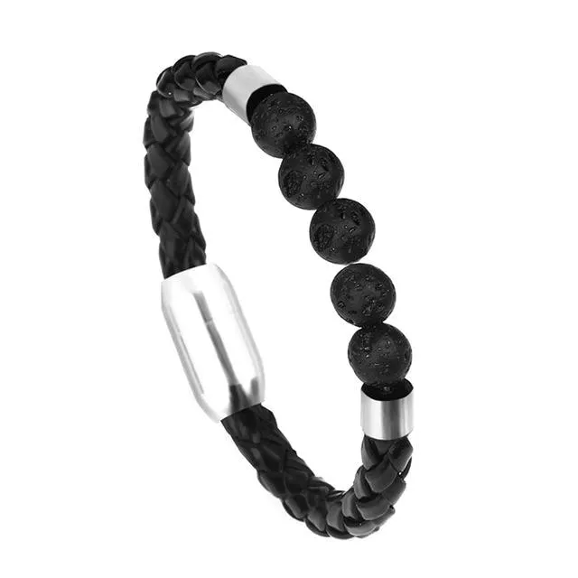 Classy Men Beaded Leather Bracelet