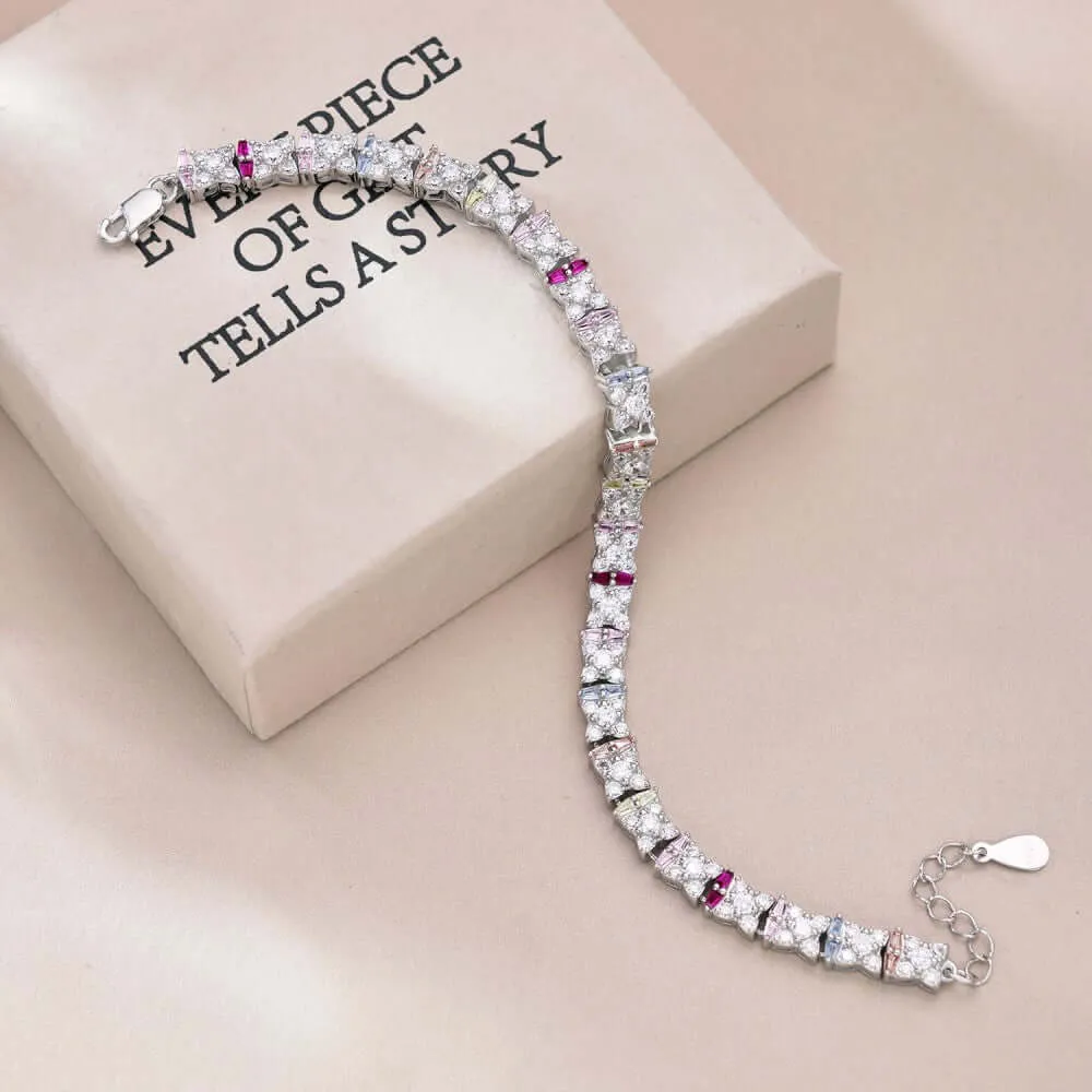 Colorful Marquise Zirconia Row Diamond Tennis Bracelet Silver