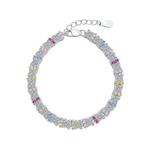 Colorful Marquise Zirconia Row Diamond Tennis Bracelet Silver