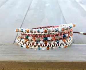 Copper Blush and Navy 3x macrame Leather Wrap Bracelet