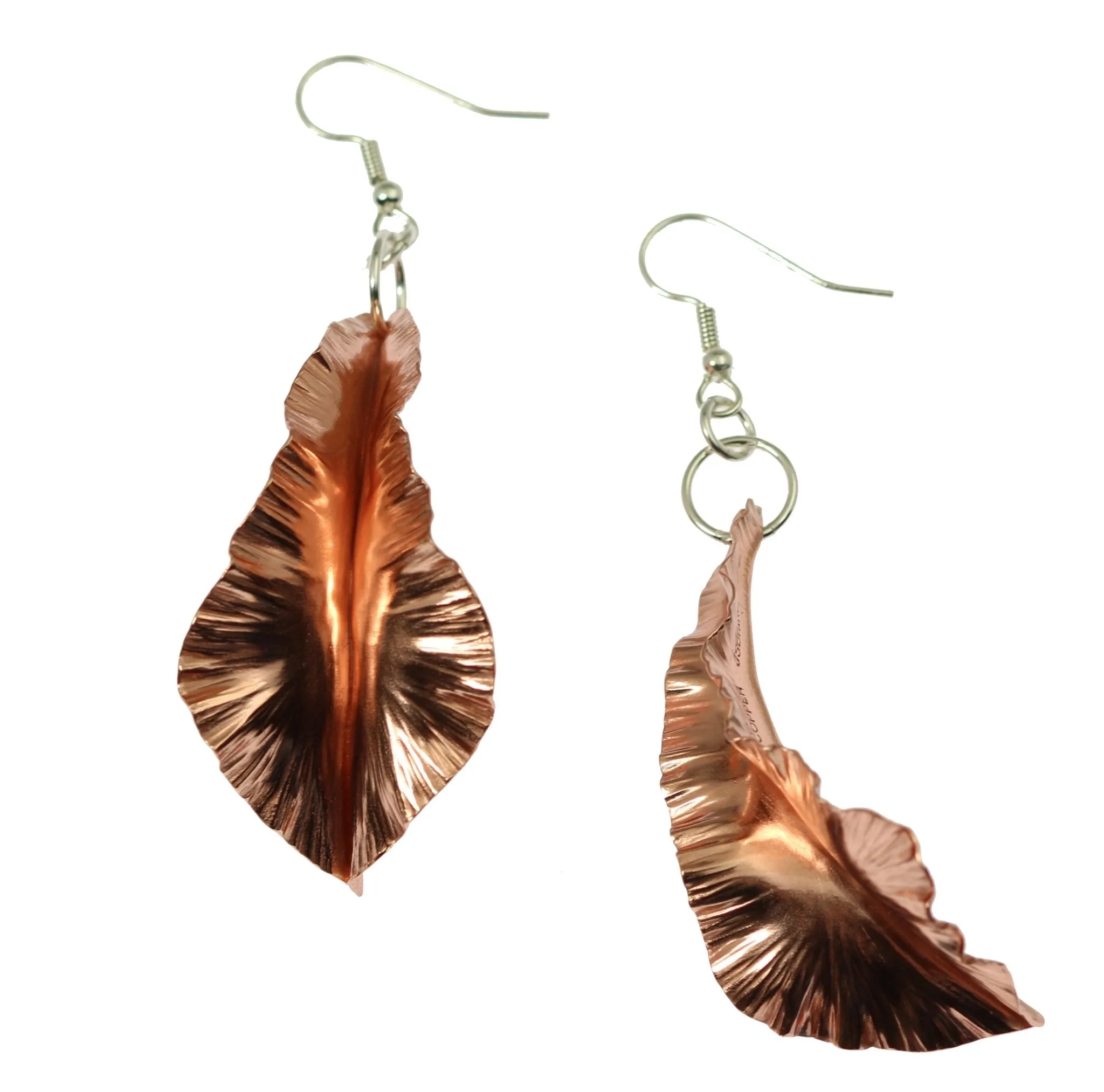 Copper Fold Formed Leaf Dangle Earrings