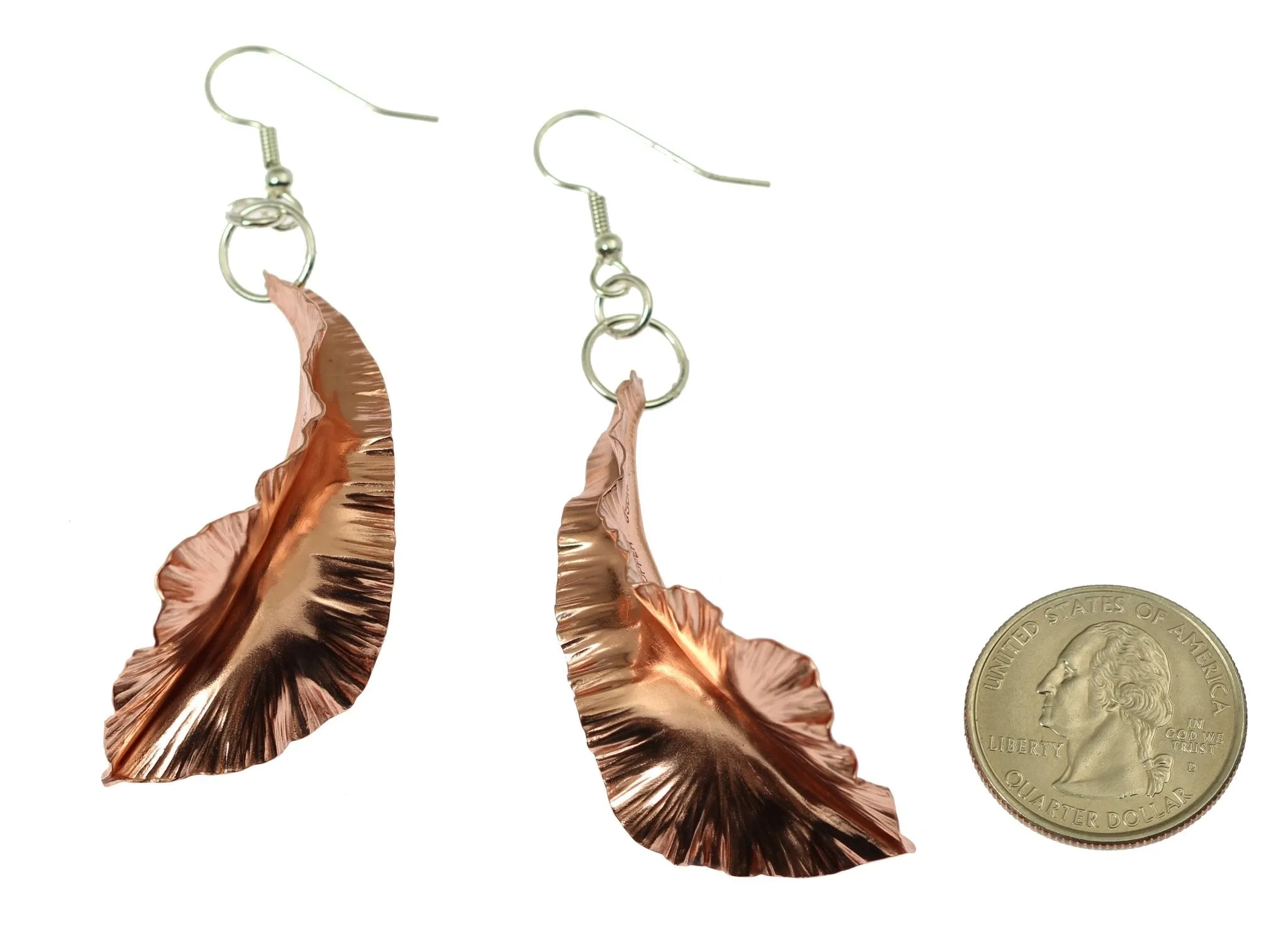 Copper Fold Formed Leaf Dangle Earrings