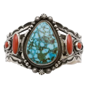 Coral & Kingman Turquoise Cuff | Aaron Toadlena