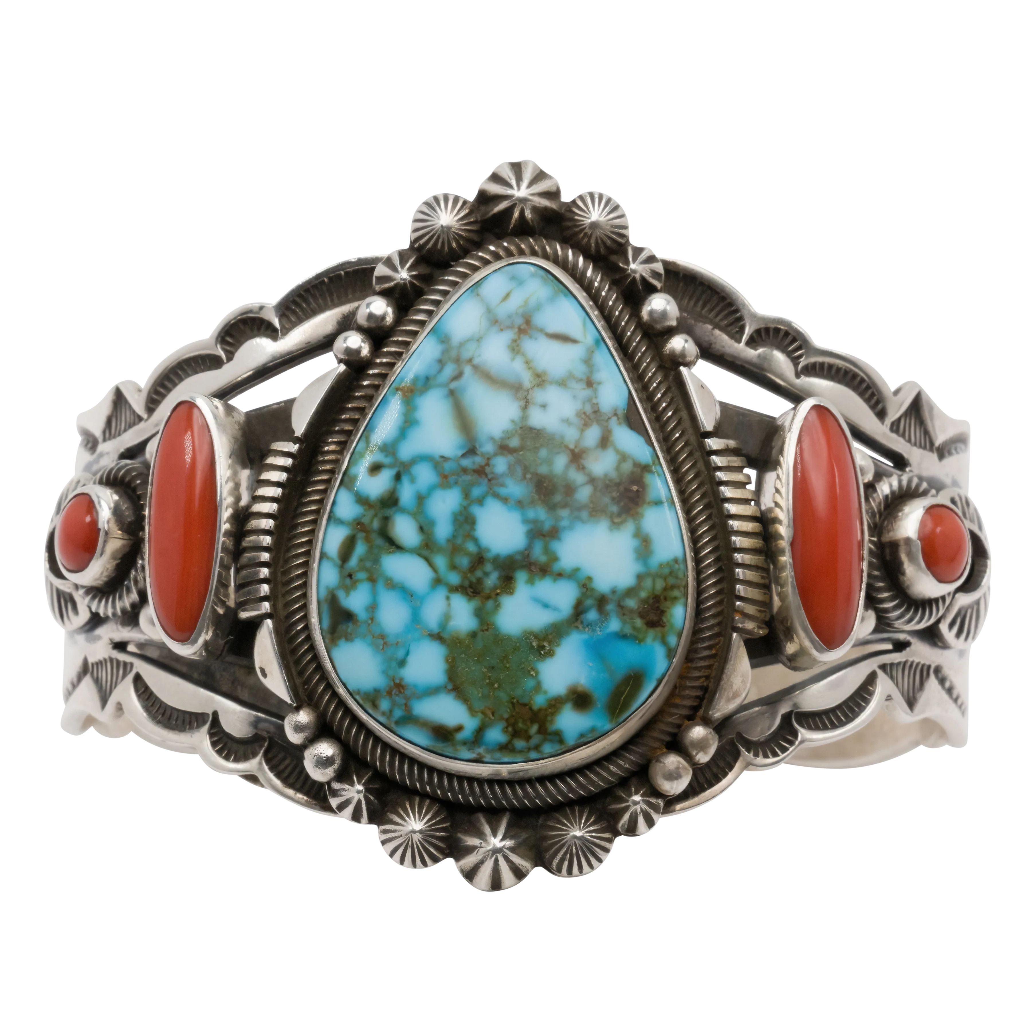 Coral & Kingman Turquoise Cuff | Aaron Toadlena