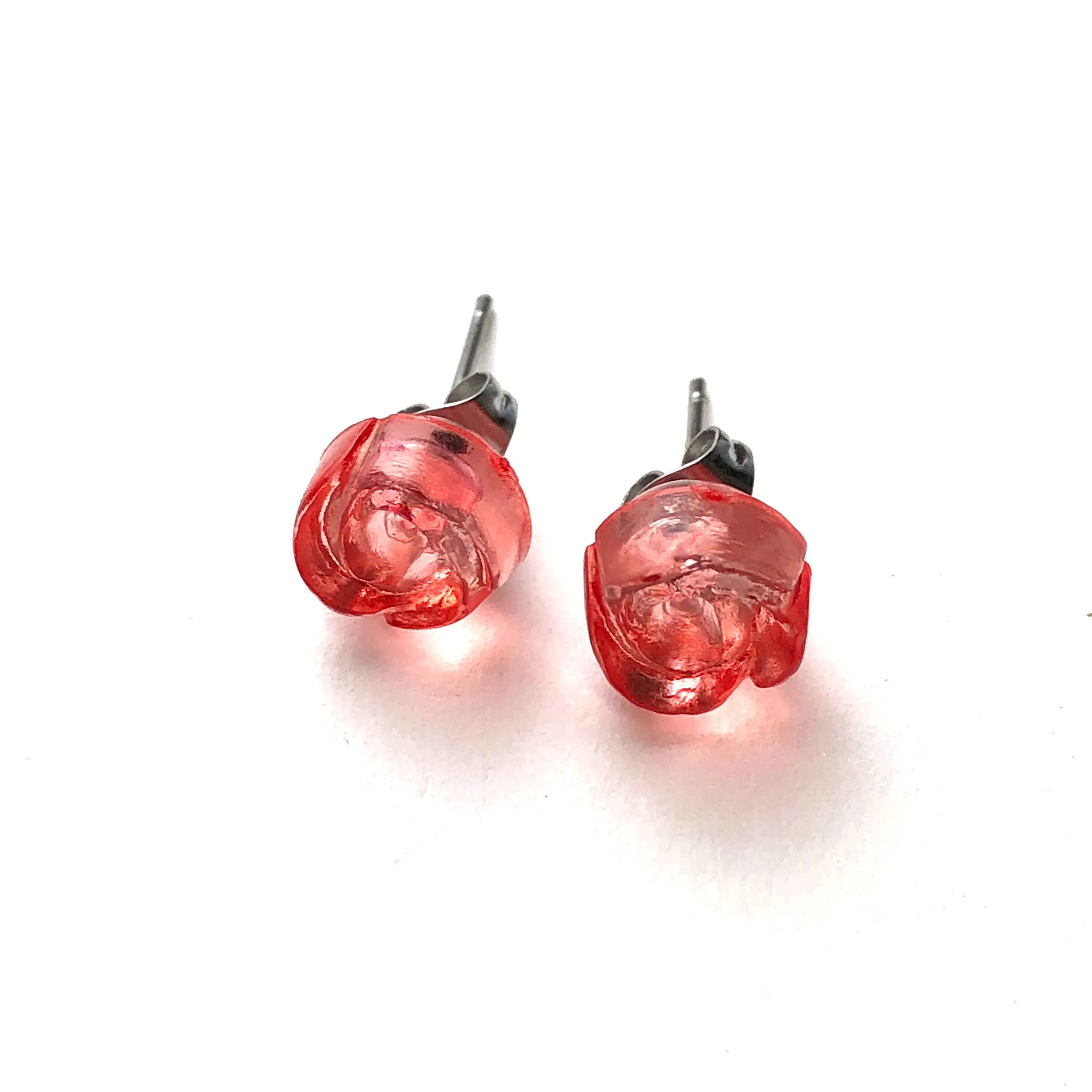 Coral Carved Lucite Rose Stud Earrings