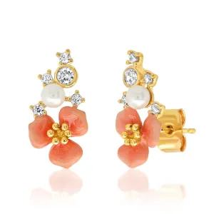 Coral Flower Cluster Studs