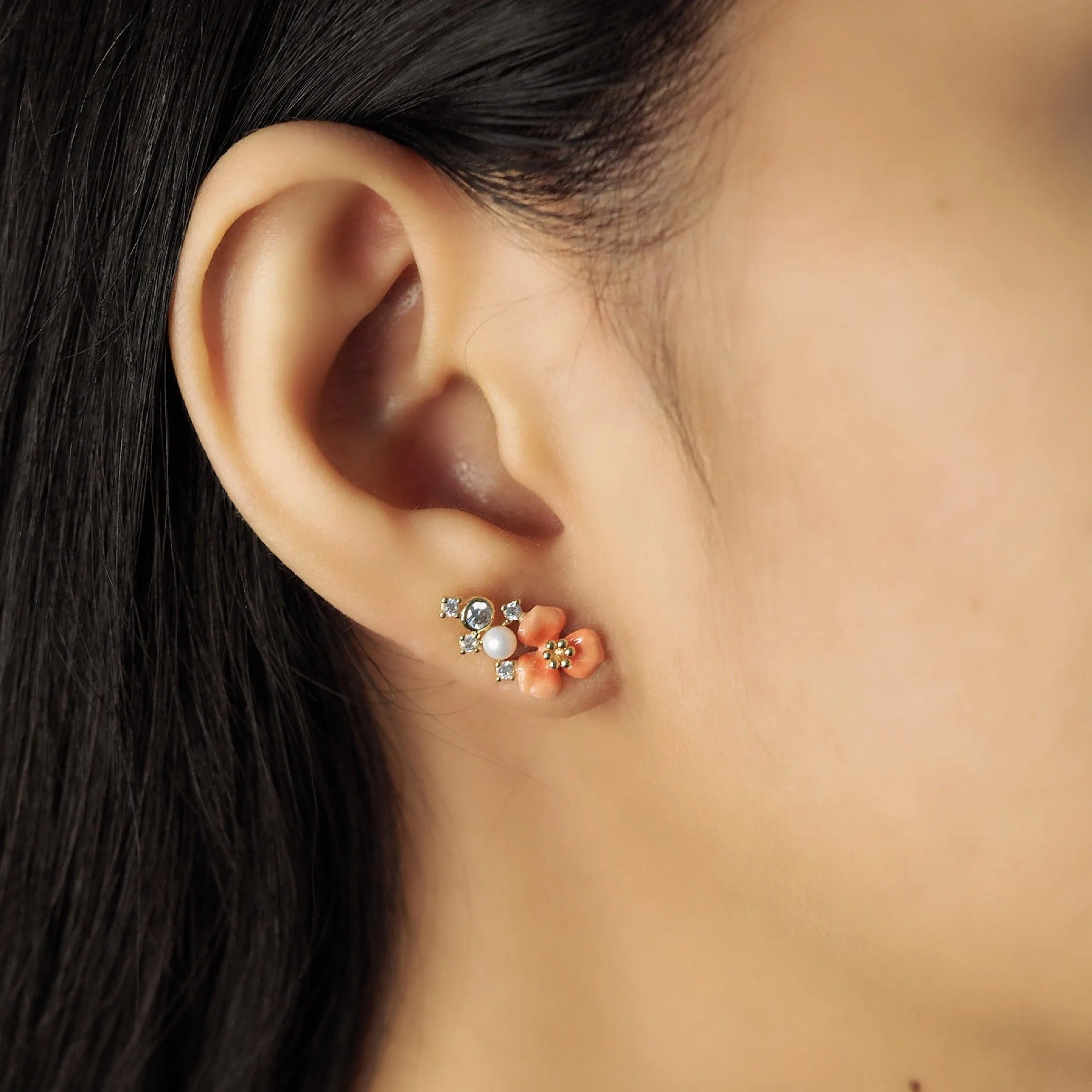 Coral Flower Cluster Studs