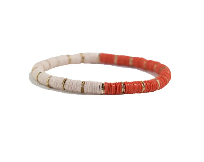 Coral Half And Half Color Block Stretch Bracelet