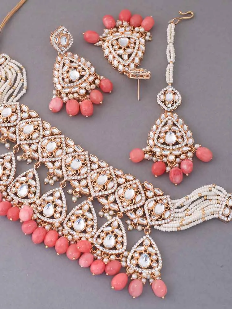 Coral Maanyata Kundan Jewellery Set