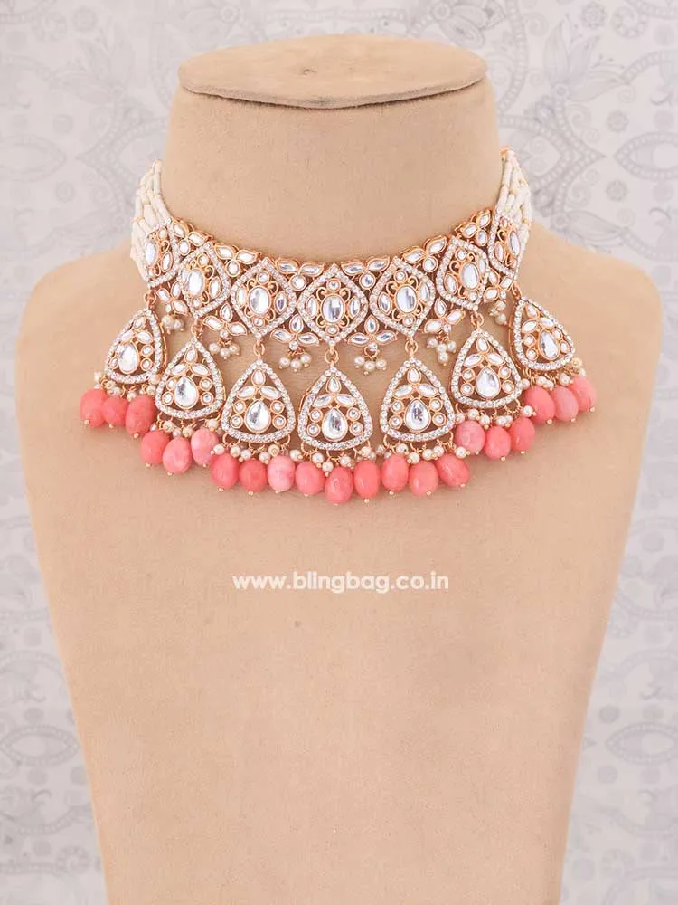 Coral Maanyata Kundan Jewellery Set