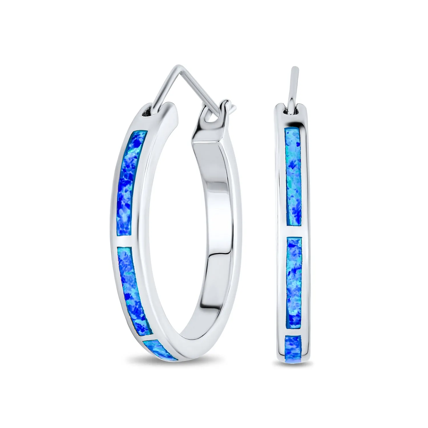 Created Opal Iridescent Hoop Earrings Sterling Silver