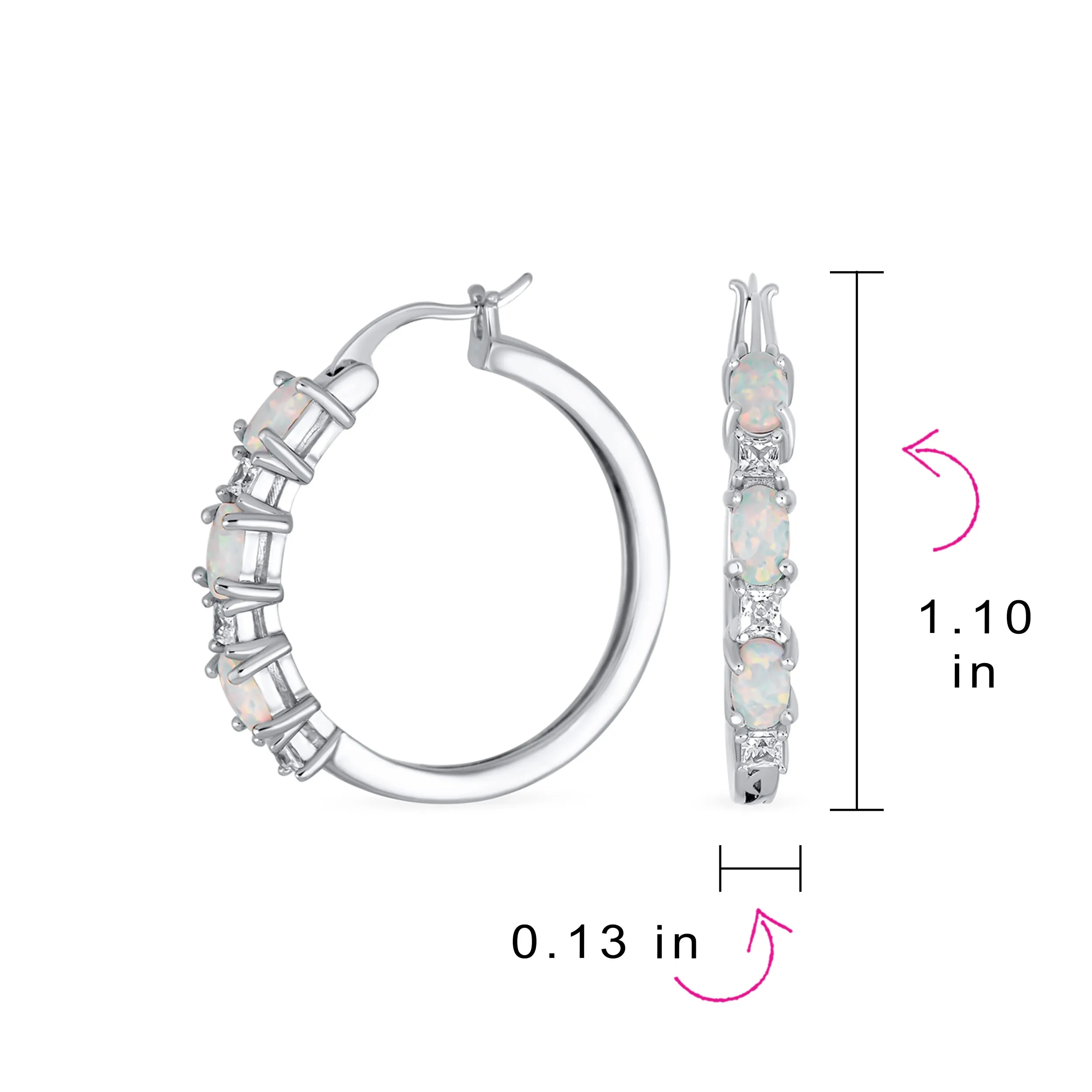 Created Opal Iridescent Hoop Earrings Sterling Silver