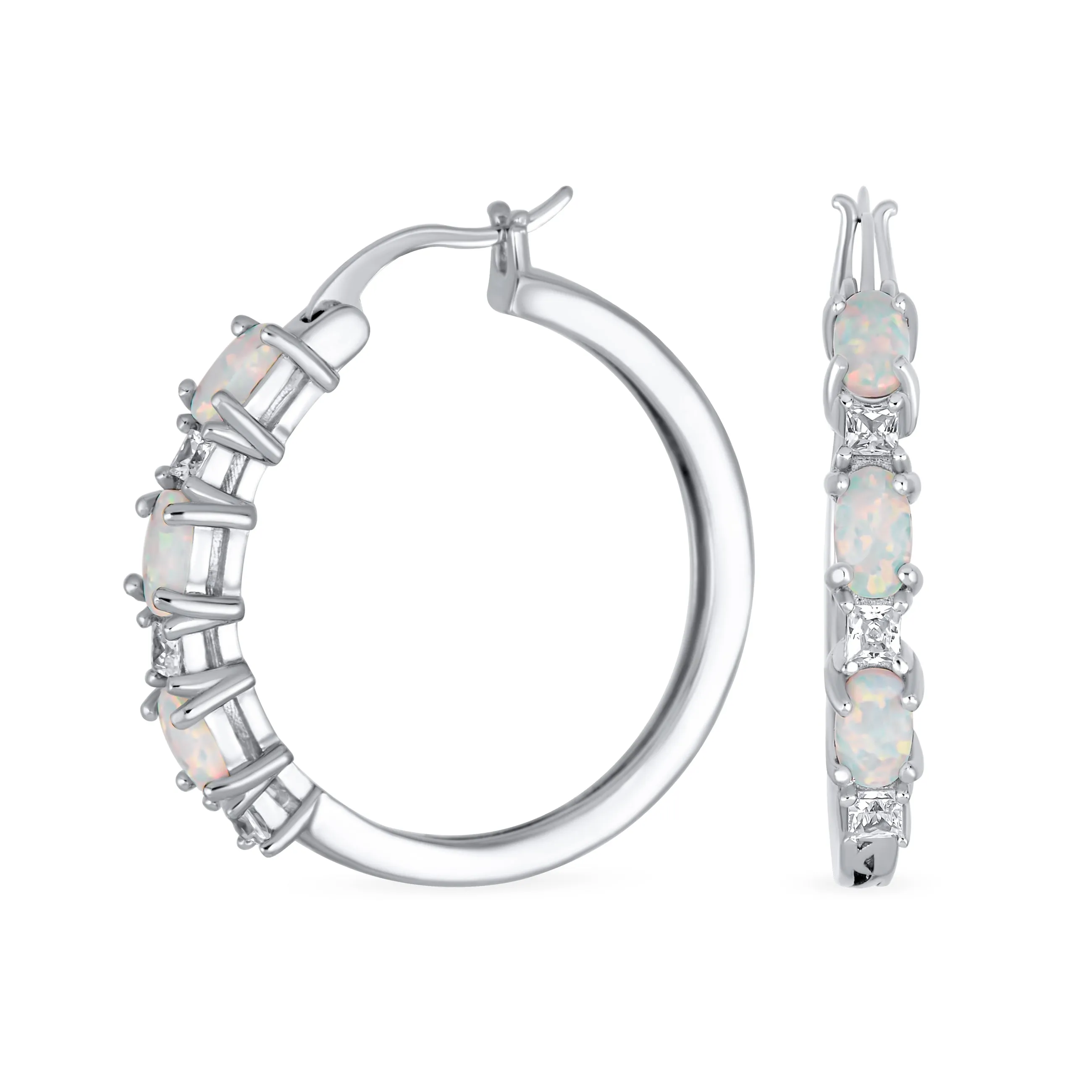 Created Opal Iridescent Hoop Earrings Sterling Silver