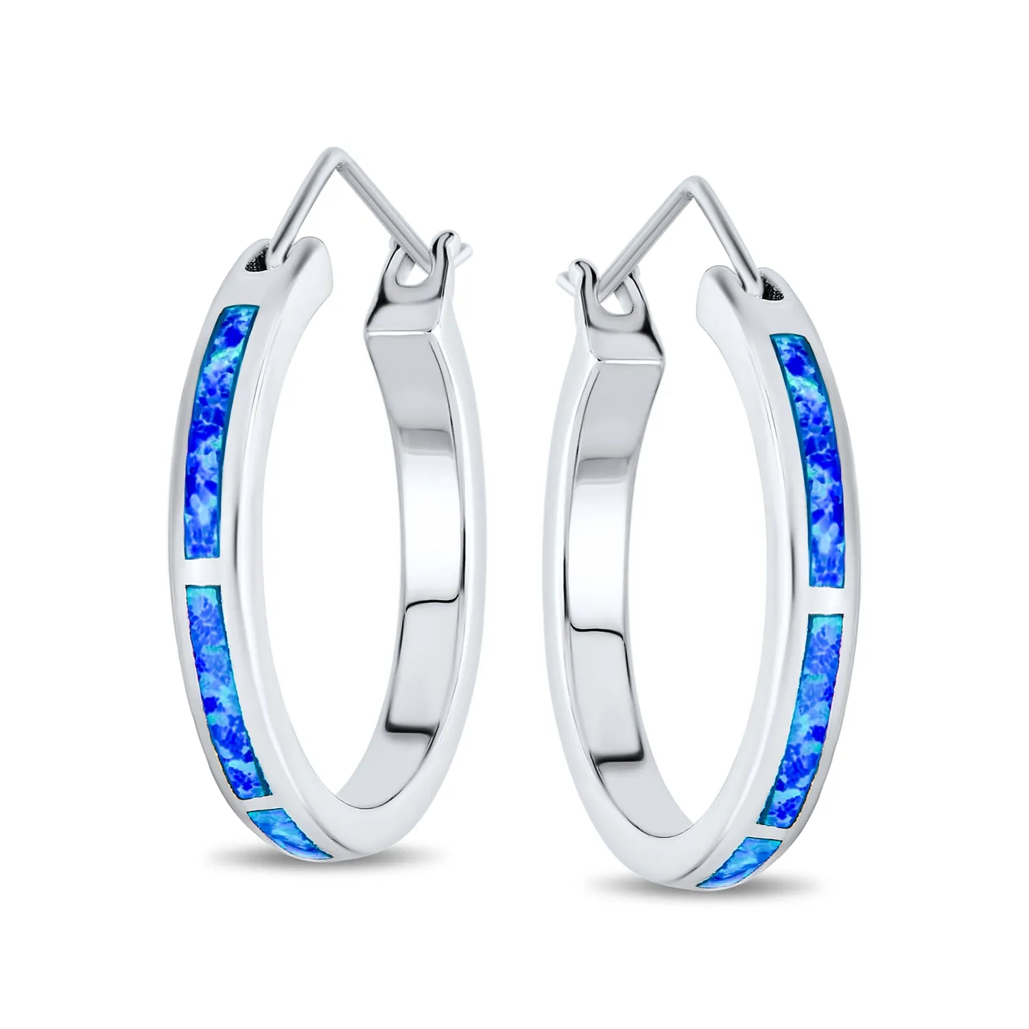 Created Opal Iridescent Hoop Earrings Sterling Silver