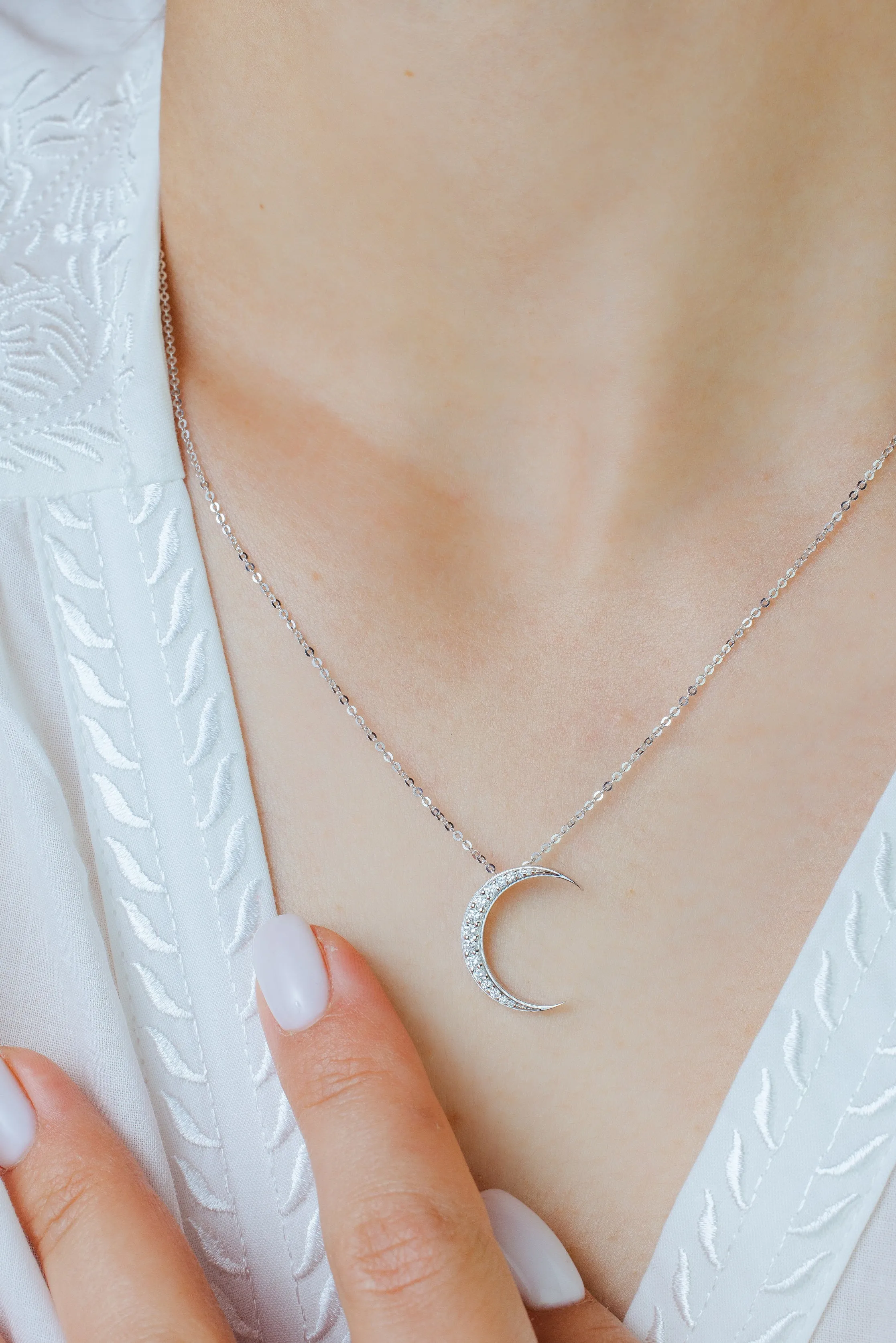 Crescent Moon Diamond Necklace