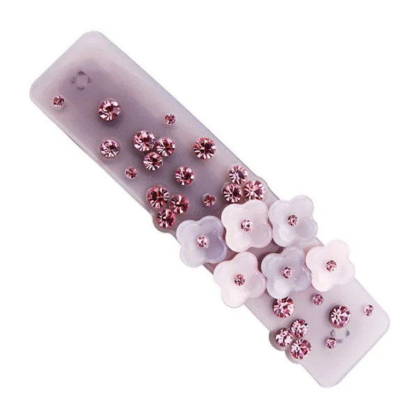 Crystalmood Cellulose Acetate Floral Hair Barrette with Rhinestones Purple