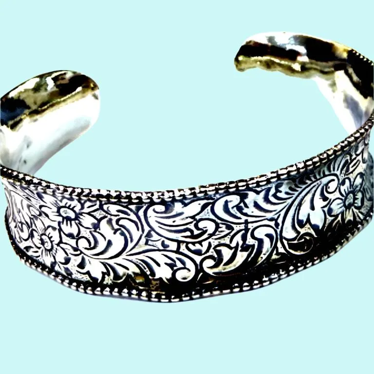 Cuff Bracelet Sterling Silver 925 Handcrafted Decorated Bluenoemi Jewelry