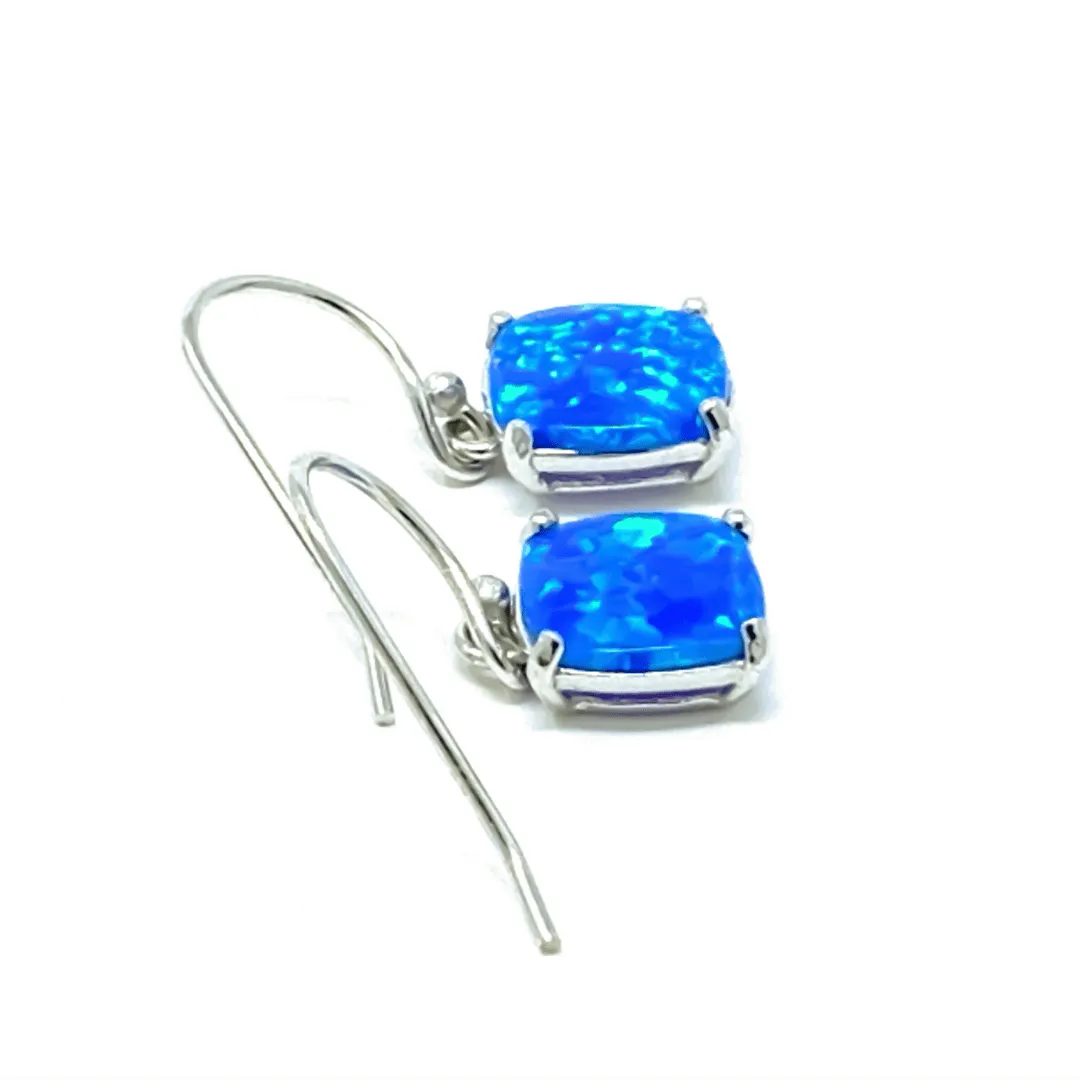 Cushion-Cut Blue Opal Sterling Silver Square Earrings