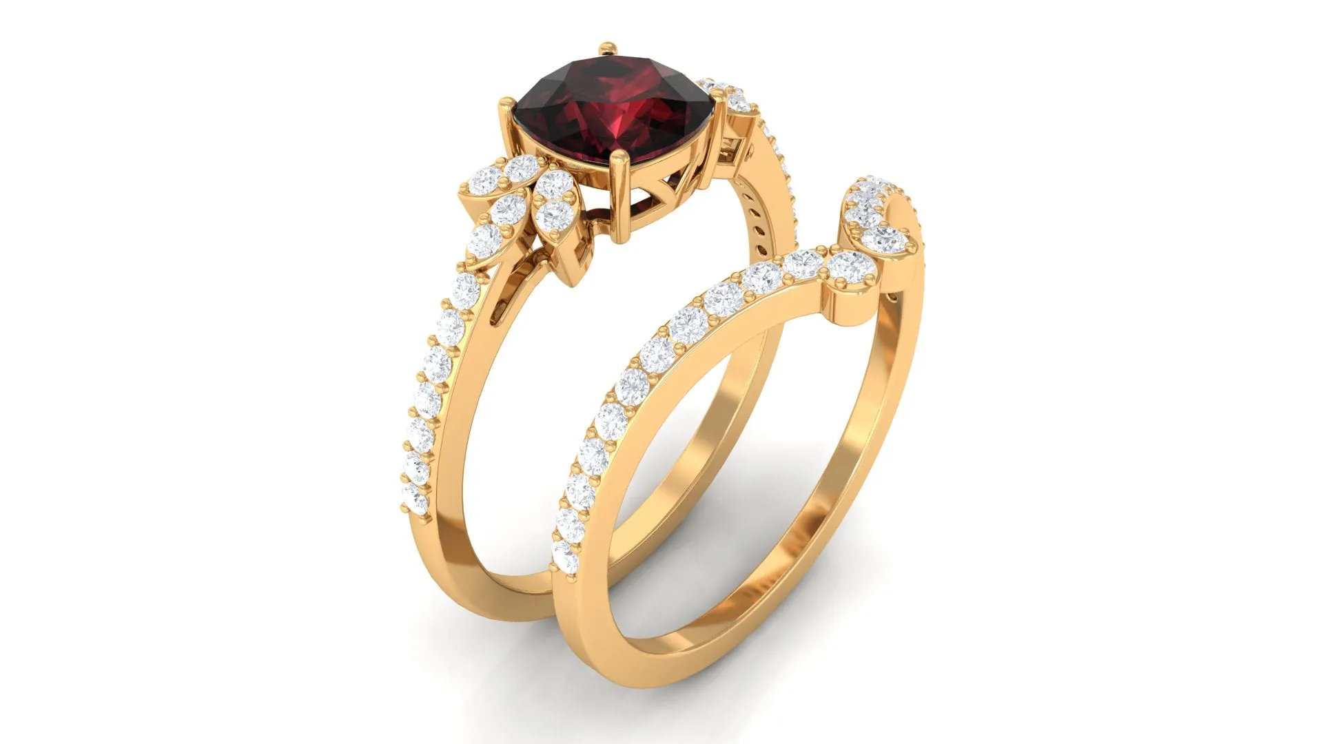 Cushion Cut Garnet and Diamond Ring Set