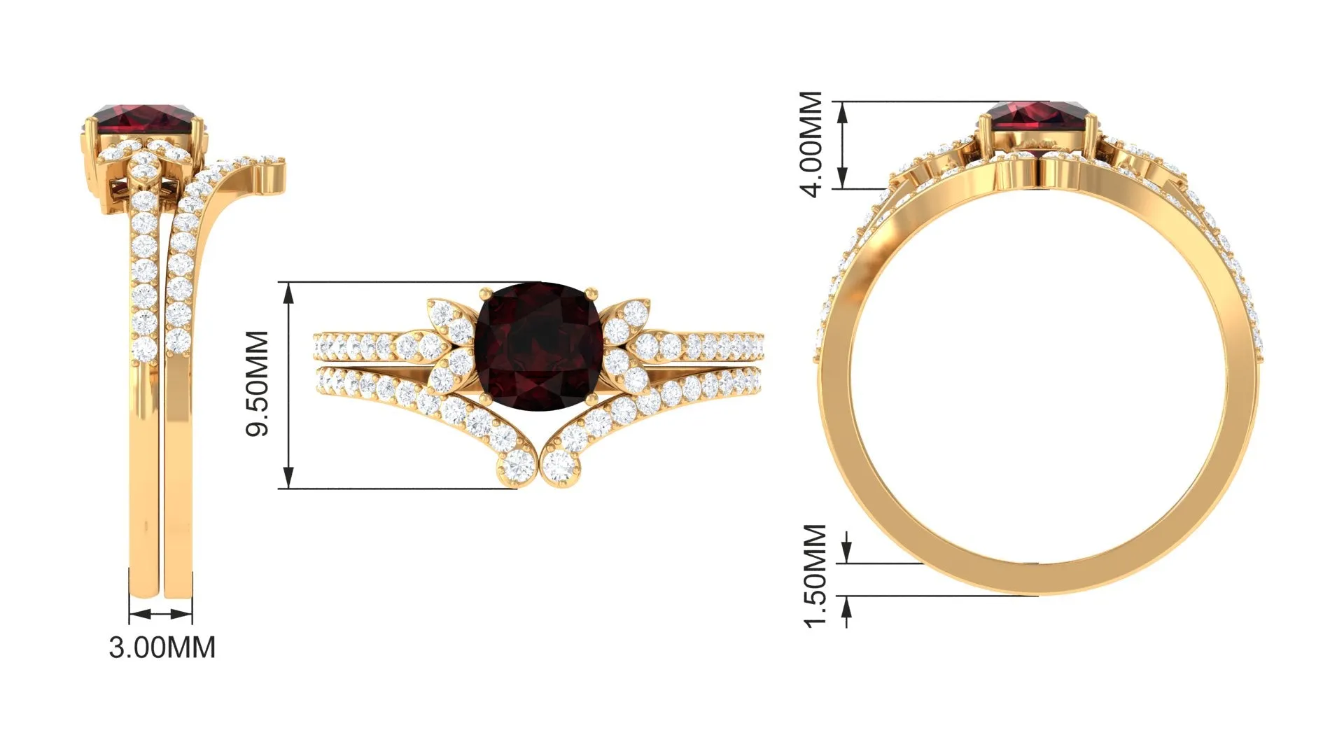 Cushion Cut Garnet and Diamond Ring Set