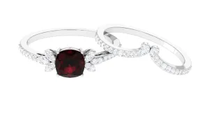 Cushion Cut Garnet and Diamond Ring Set