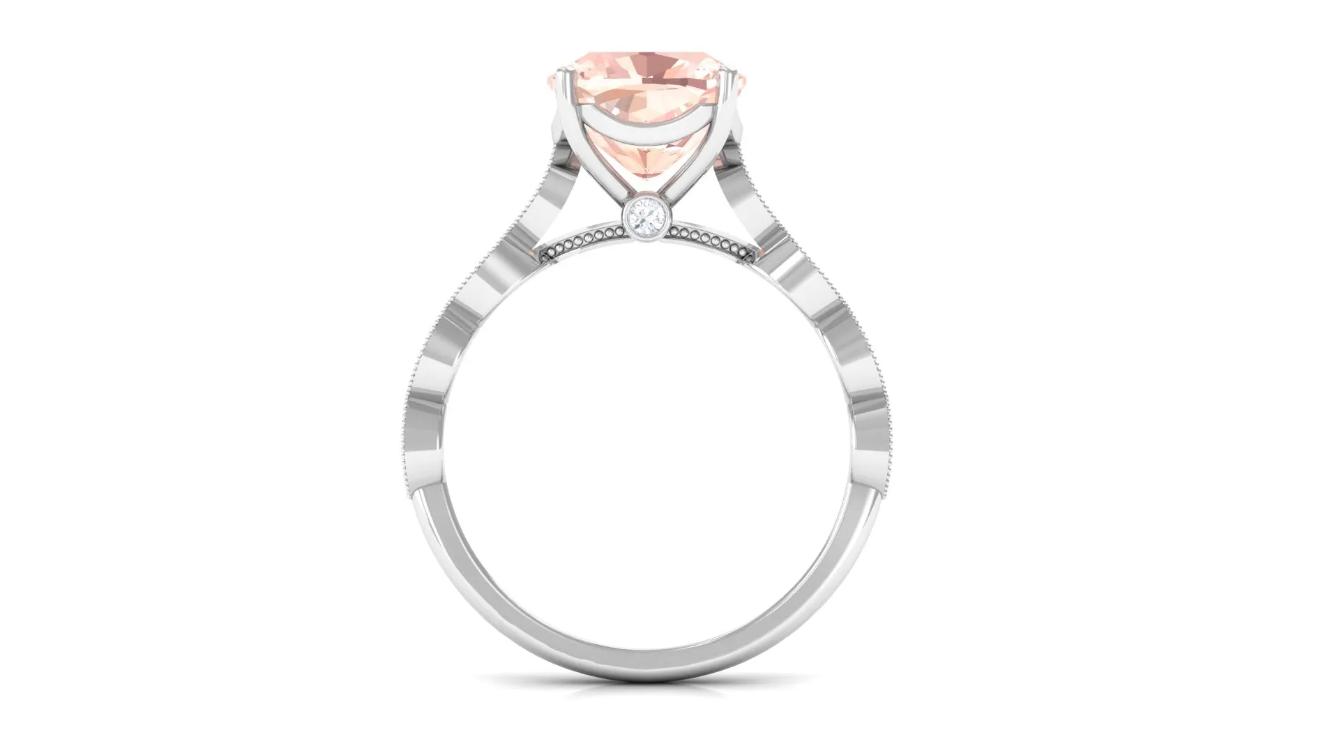 Cushion Cut Morganite Engagement Ring with Moissanite and Gold Milgrain