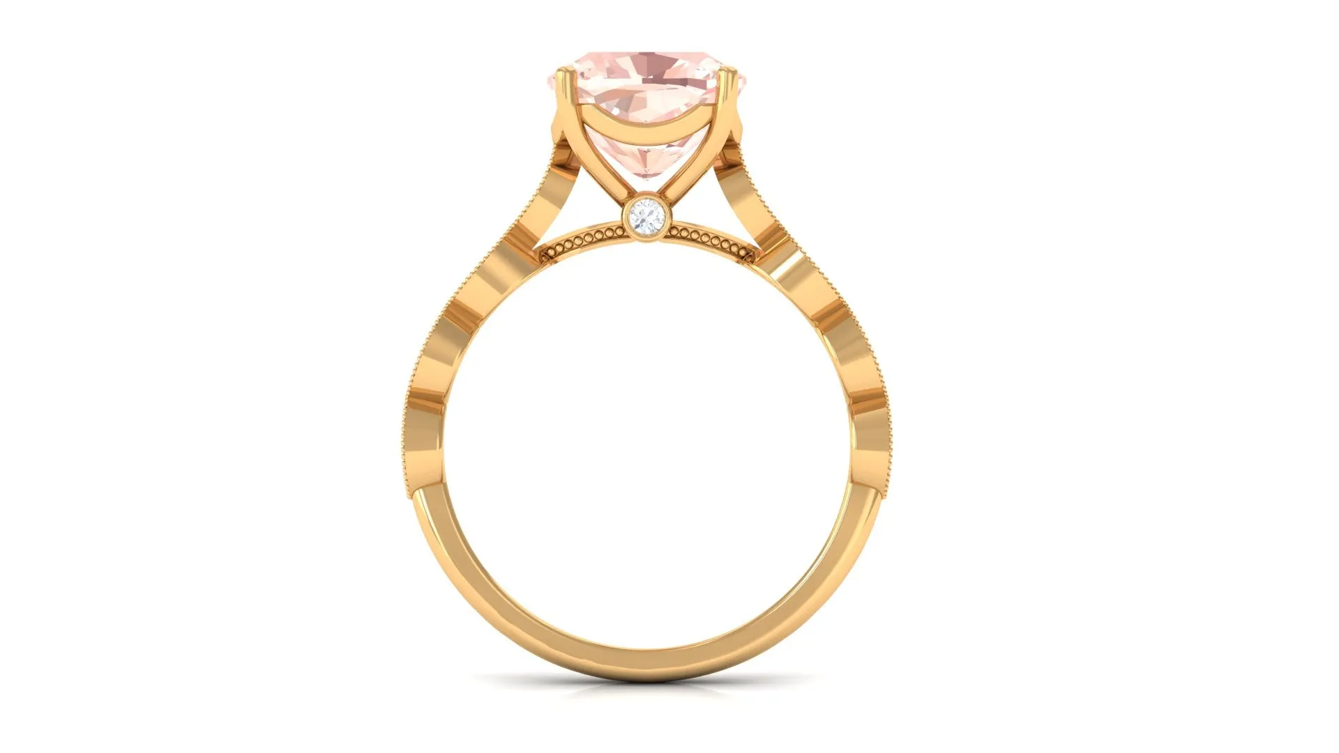 Cushion Cut Morganite Engagement Ring with Moissanite and Gold Milgrain