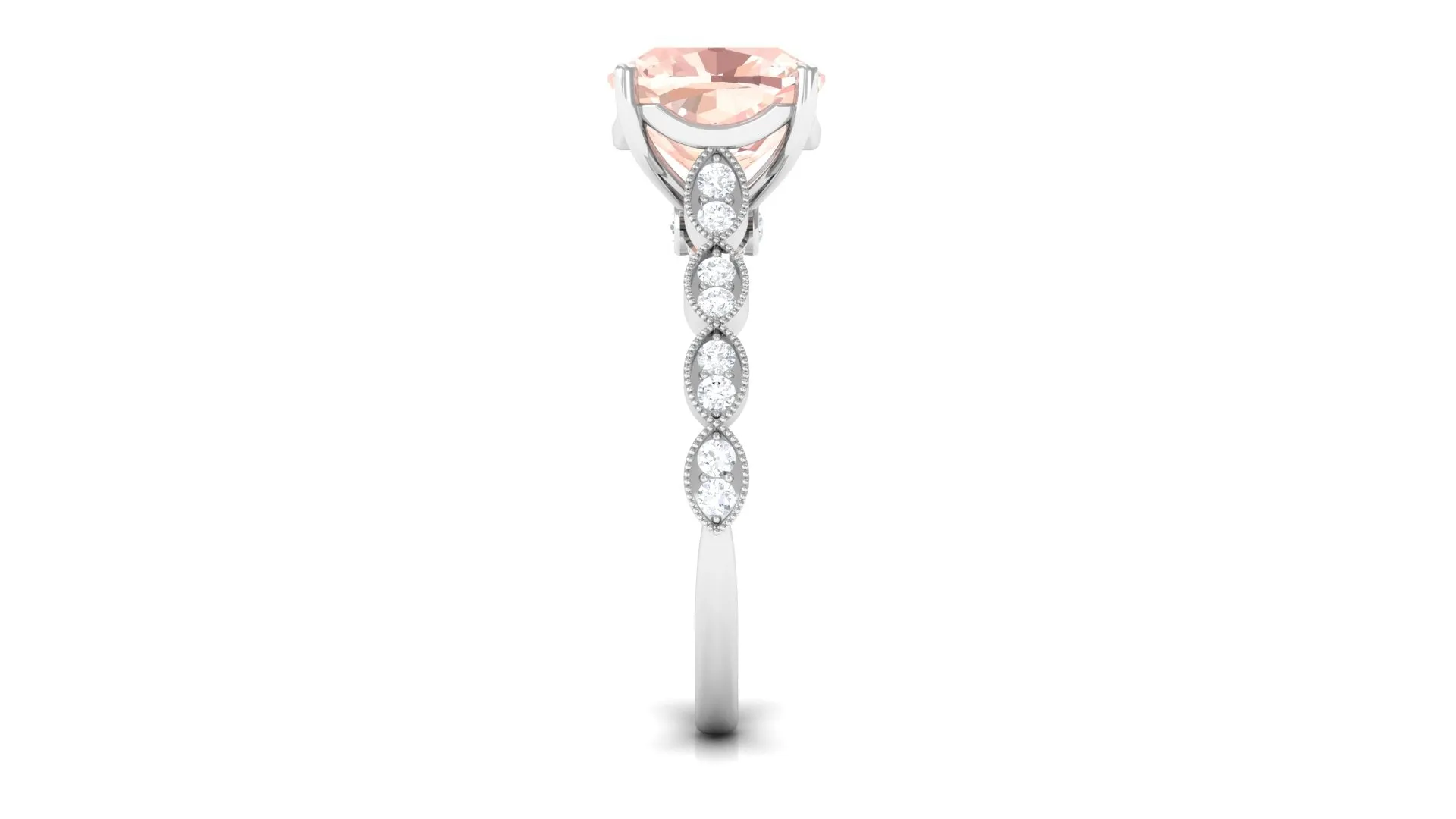 Cushion Cut Morganite Engagement Ring with Moissanite and Gold Milgrain