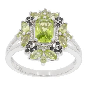 Cushion Green Peridot Sterling Silver Ring with Accent