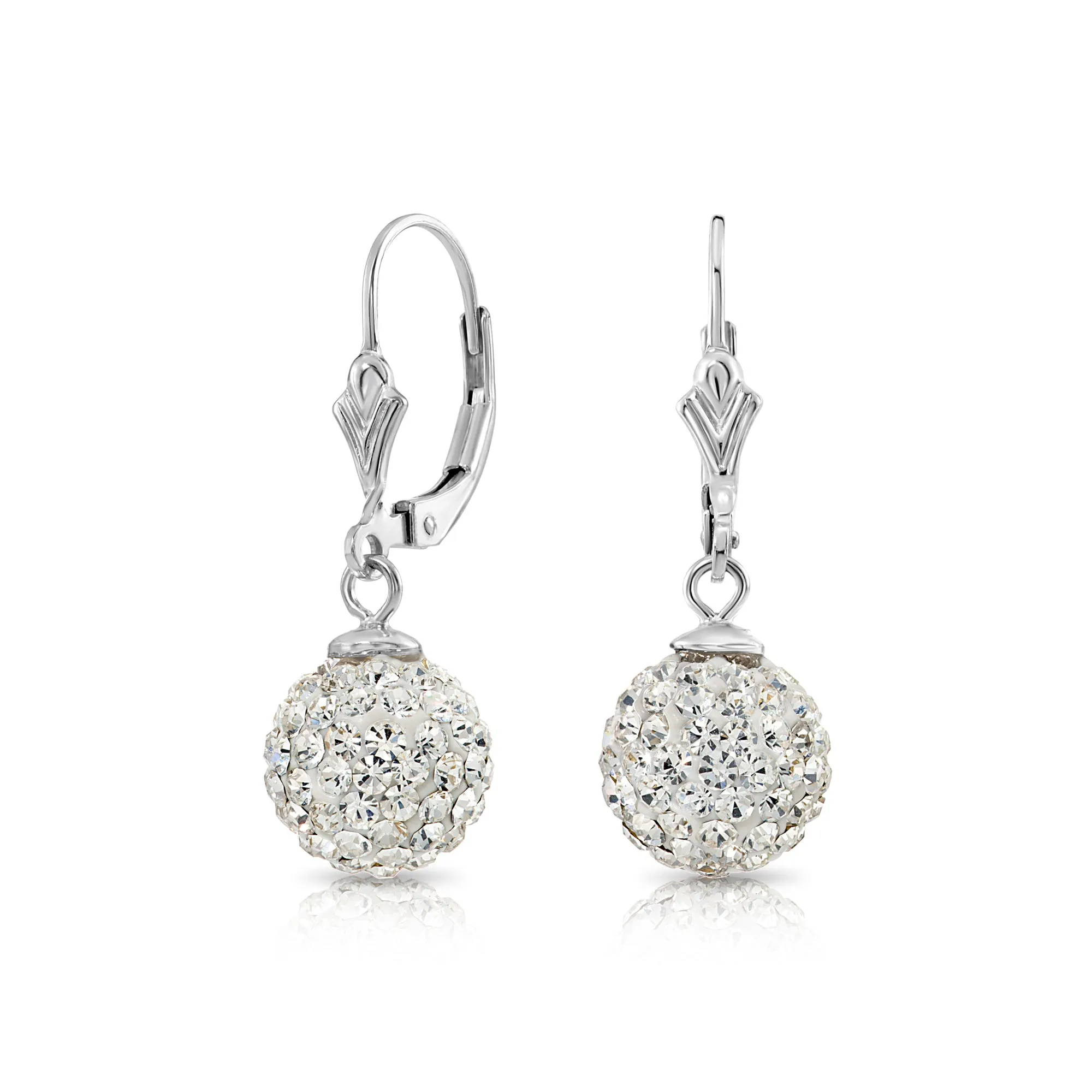 CZ Crystal Ball French-back Dangle Earrings in Sterling Silver