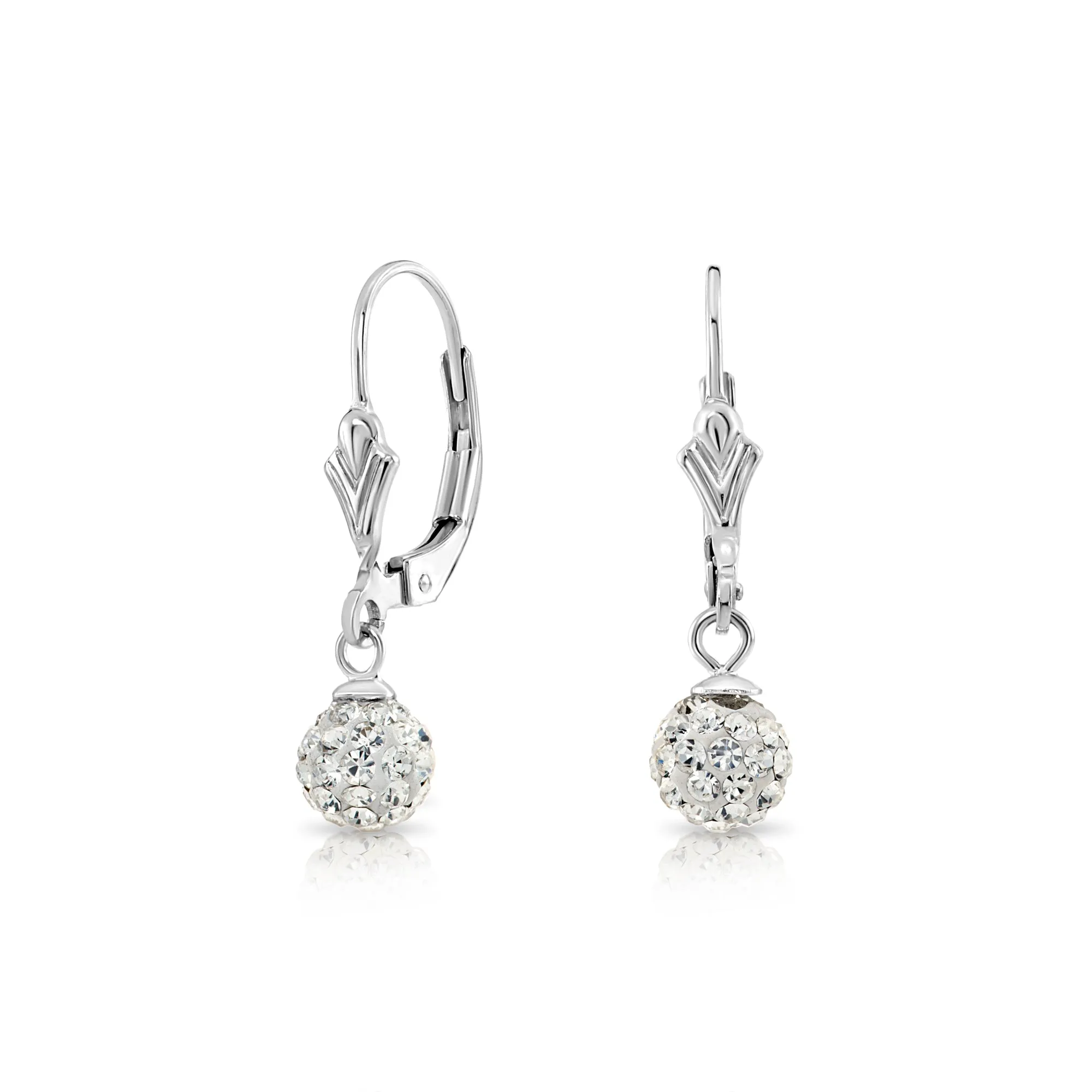 CZ Crystal Ball French-back Dangle Earrings in Sterling Silver