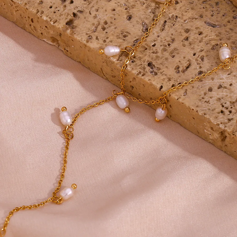 Dainty Freshwater Pearl Lariat Necklace - Gold