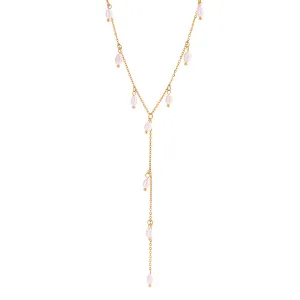 Dainty Freshwater Pearl Lariat Necklace - Gold