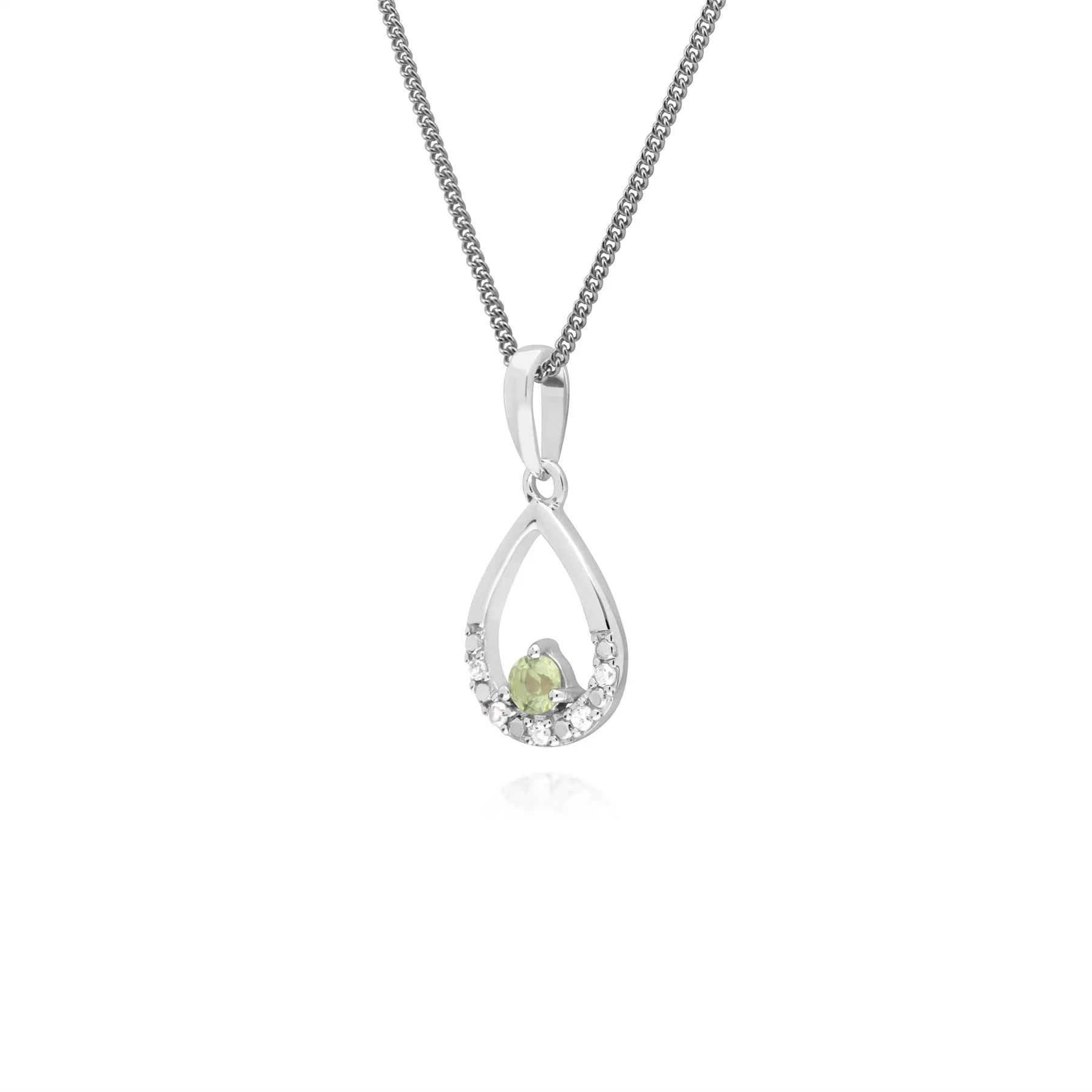 Damen 9 Karat Weiss Gold Einzeln Peridot & Diamant Birne-Anhänger an 45cm Kette