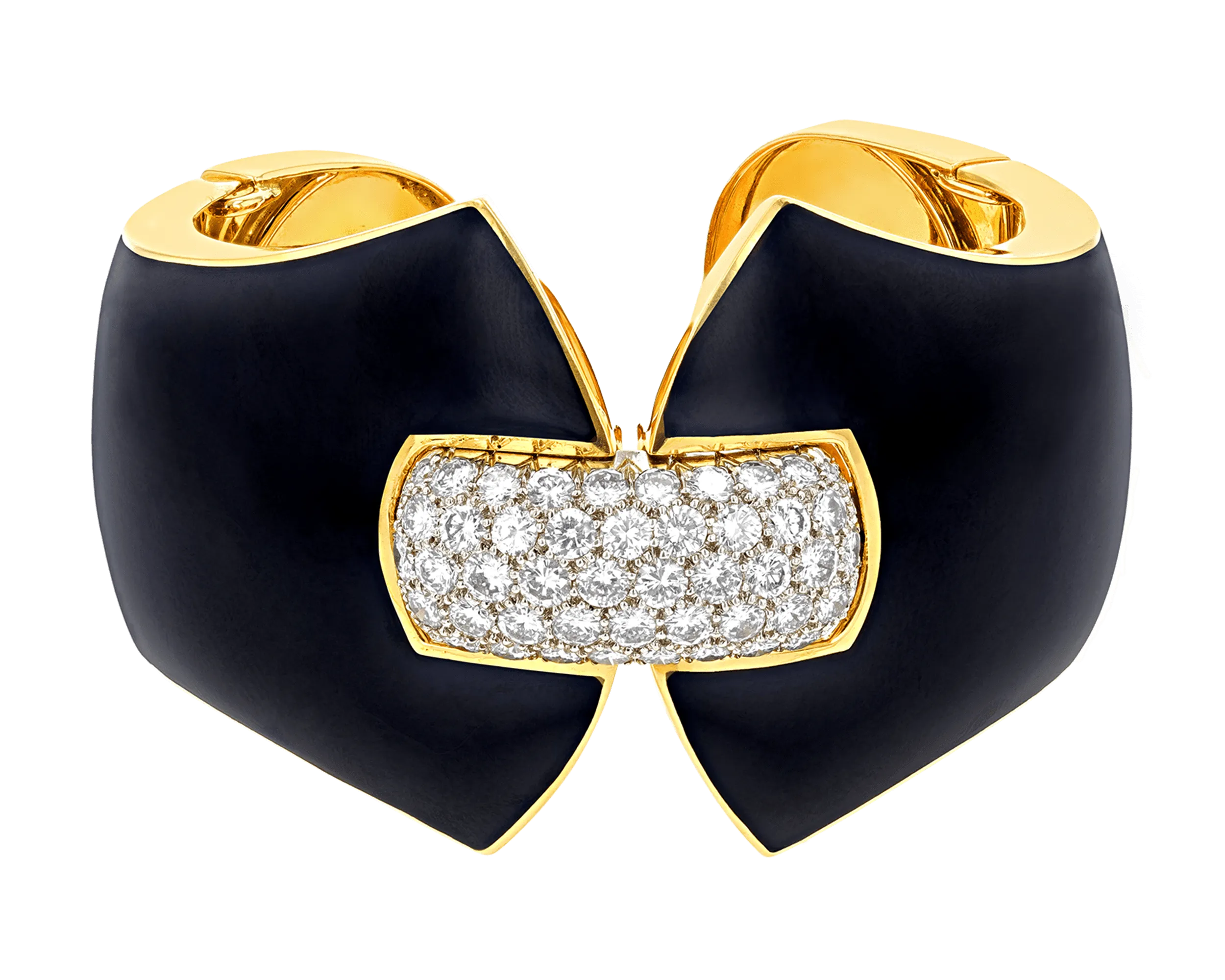 David Webb Princess Lilian Black Enamel and Diamond Cuff Bracelet