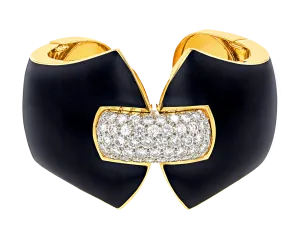 David Webb Princess Lilian Black Enamel and Diamond Cuff Bracelet