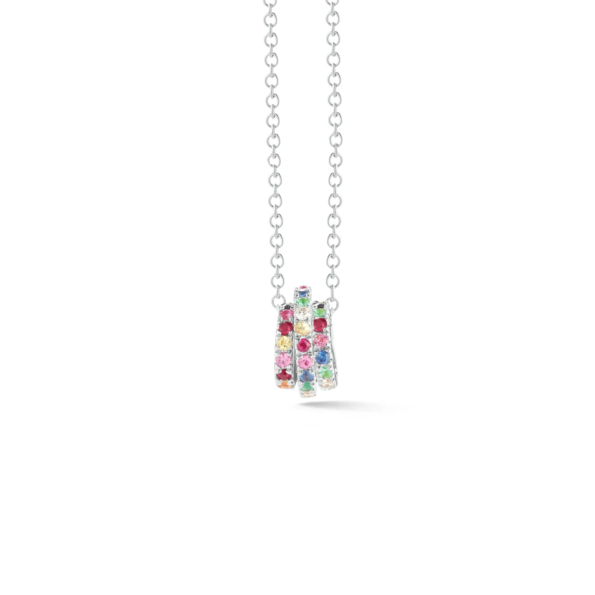 Diamond & Rainbow Gemstone Trio Necklace