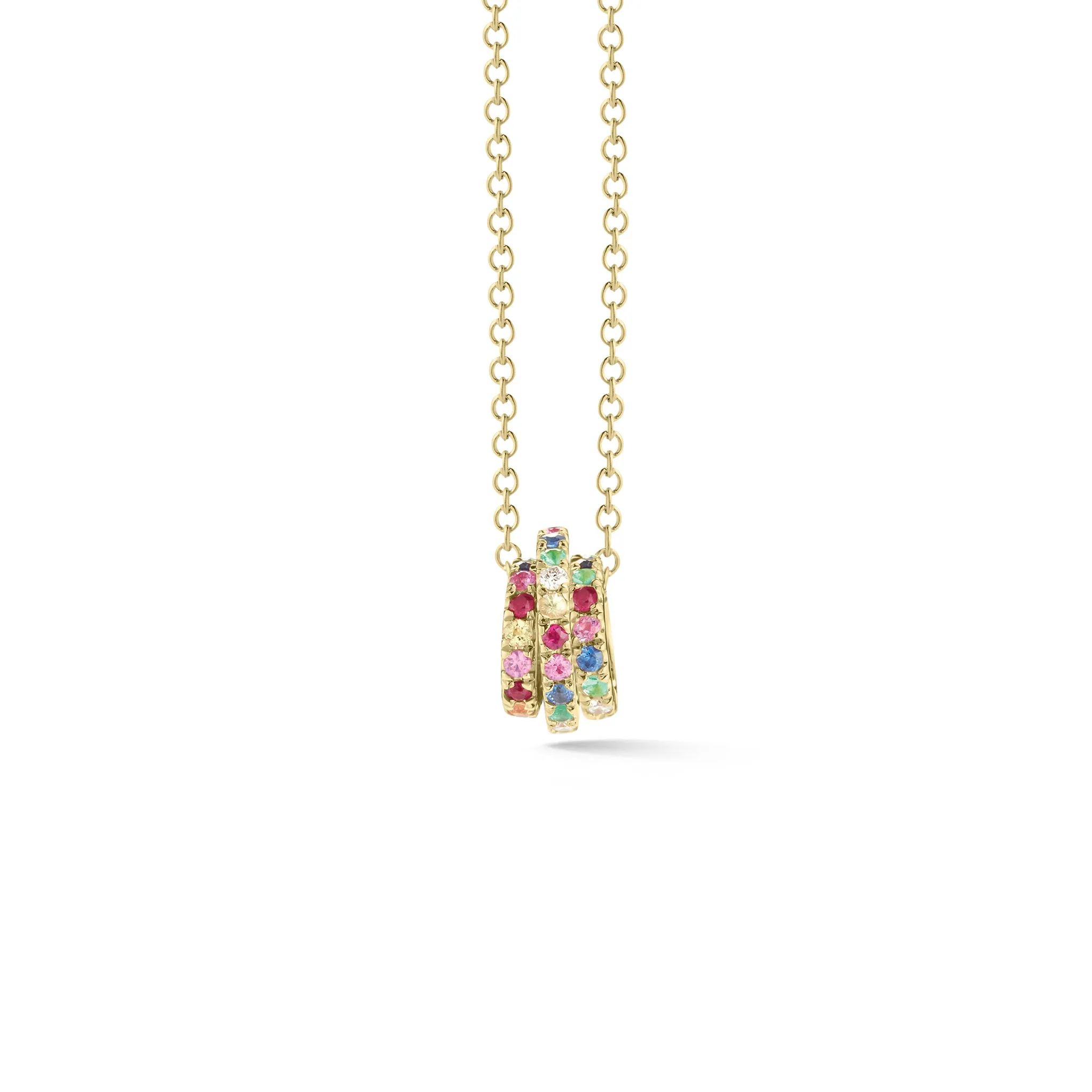 Diamond & Rainbow Gemstone Trio Necklace