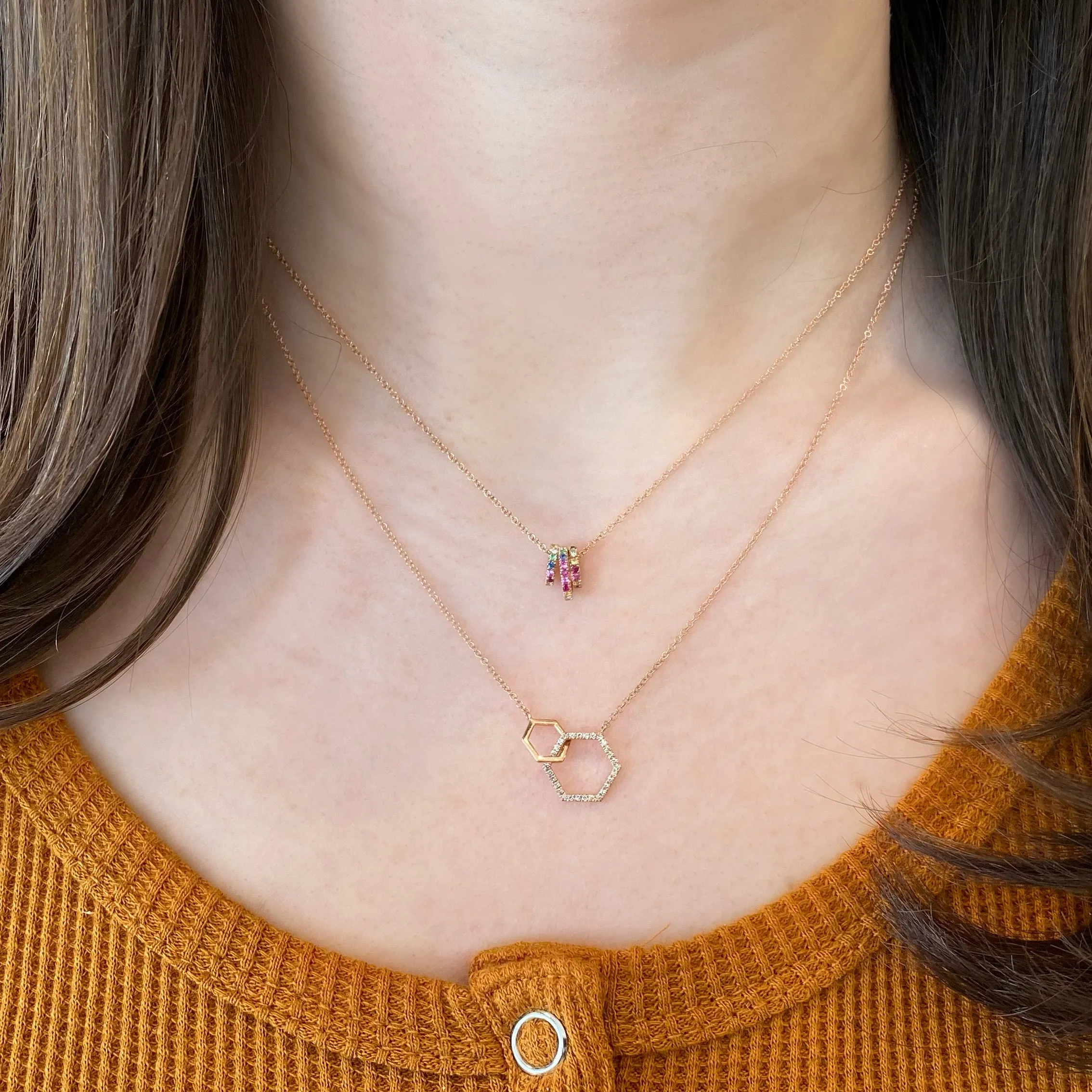 Diamond & Rainbow Gemstone Trio Necklace