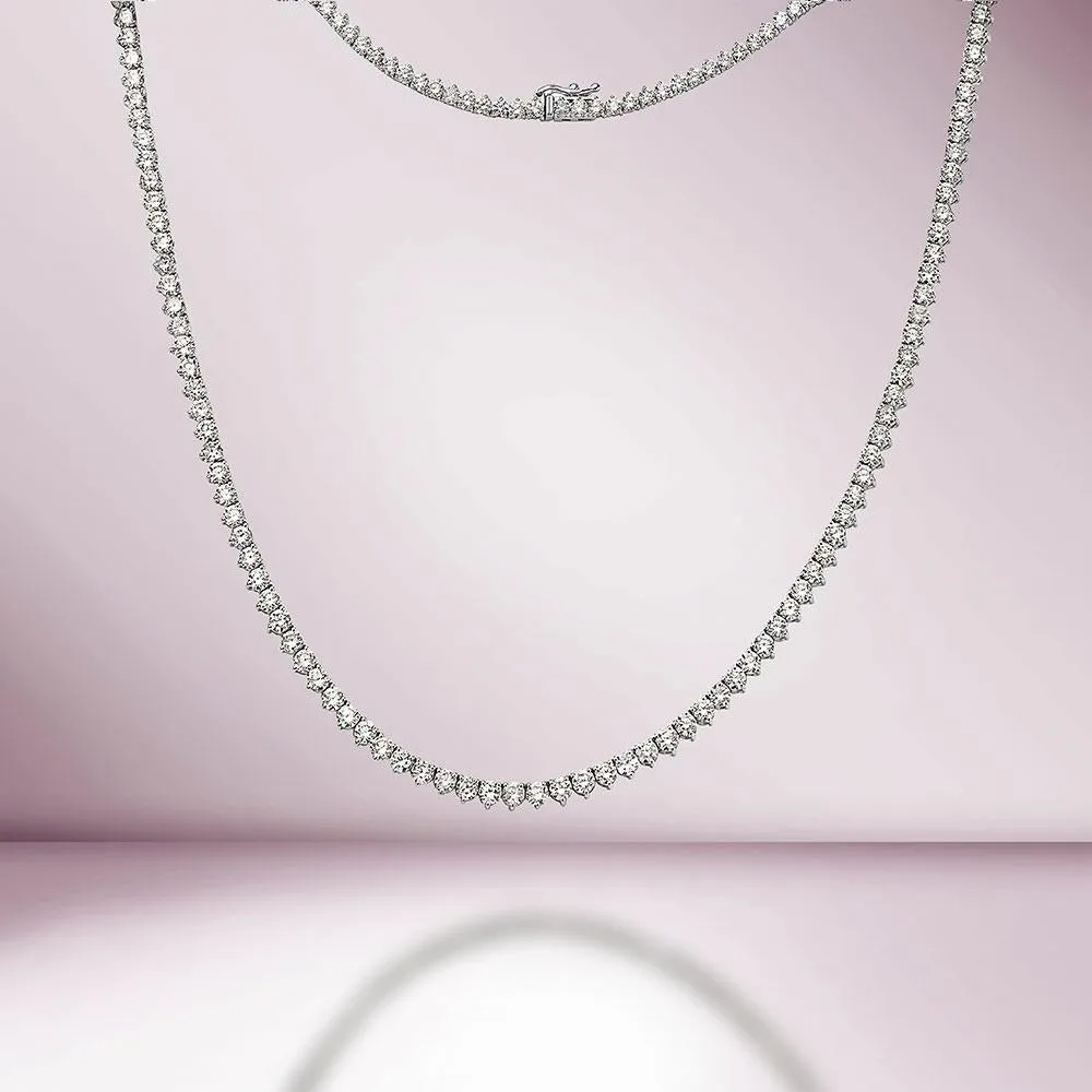 Diamond Tennis Necklace (20.00 ct.) 4.00 mm 3-Prongs Setting in 14K Gold