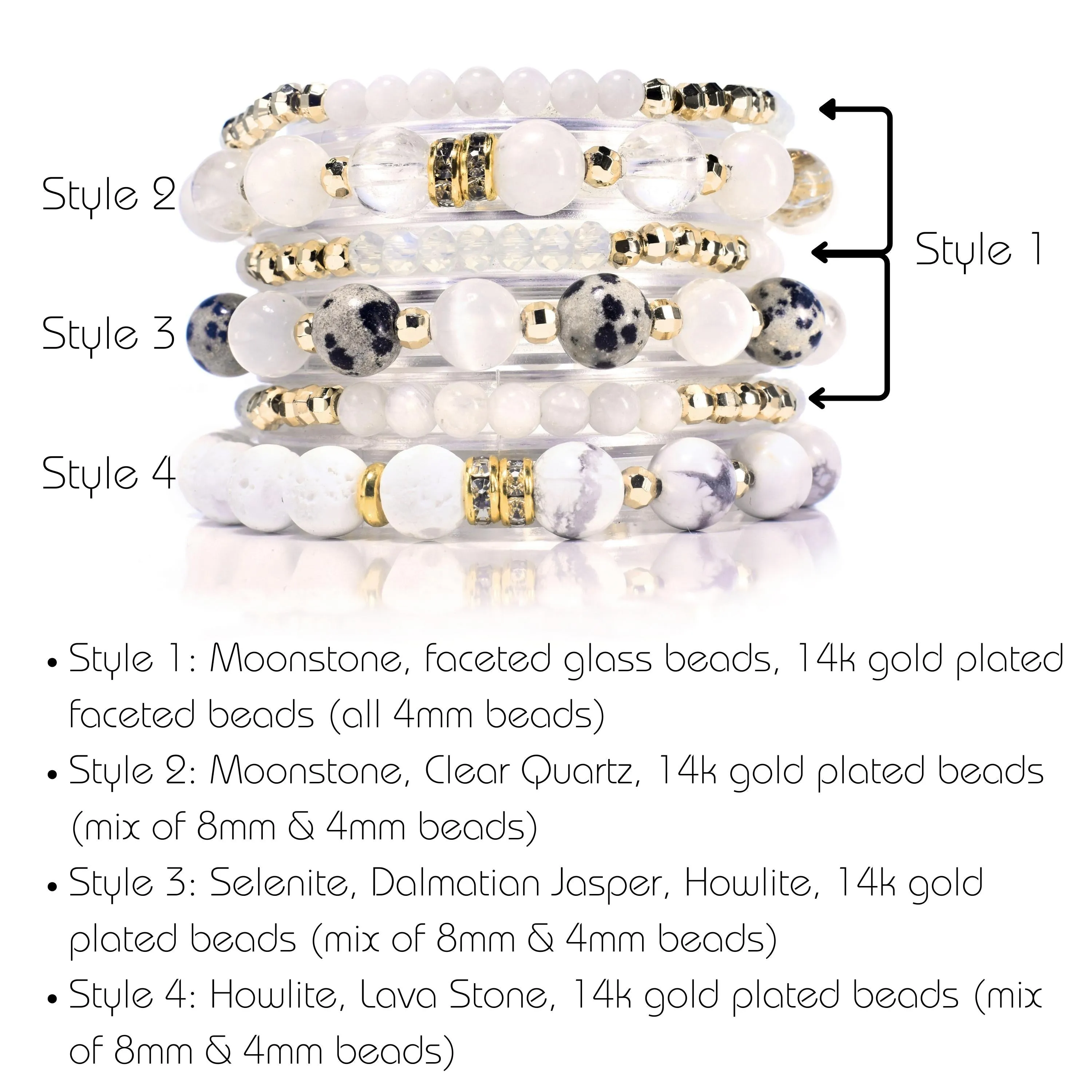 Divine Light Moonstone Selenite Clear Quartz Build-Your-Own Bracelet Set