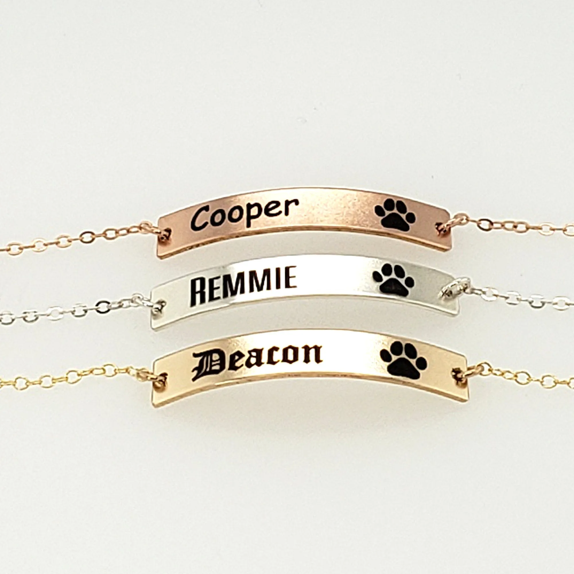 Dog Cat Paw Print Bracelet - Personalized Pet Name Jewelry. - CG446B38x6. Starts at