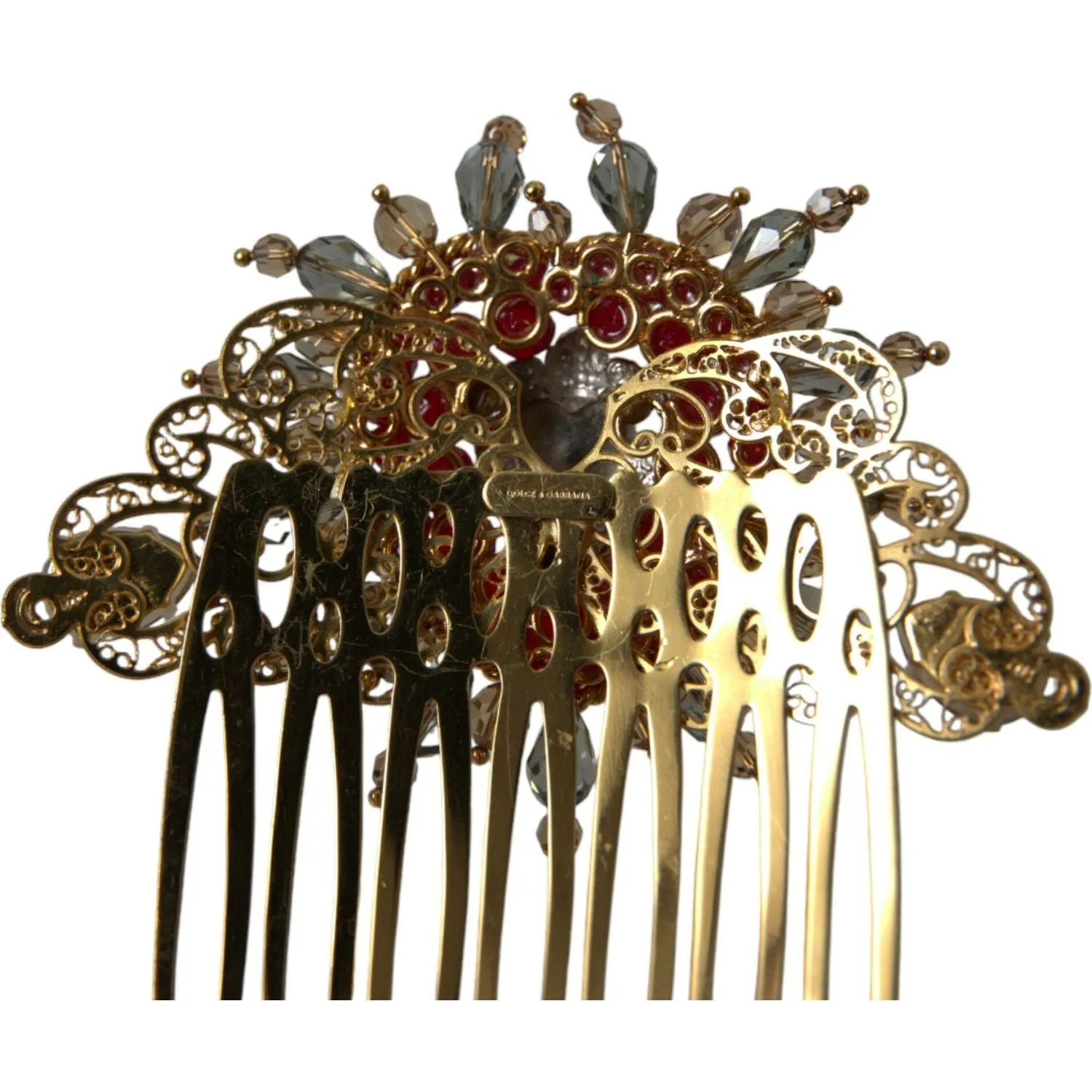 Dolce & Gabbana Gold Brass Crystal Heart Women Hair Comb