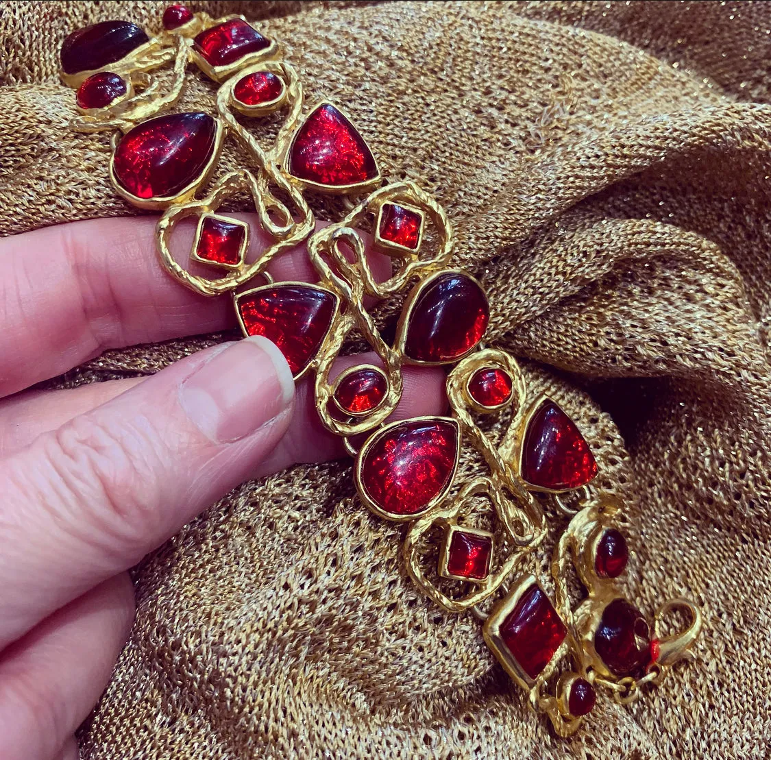 Dolce Vita vintage Gold Red Glass statement Bracelet